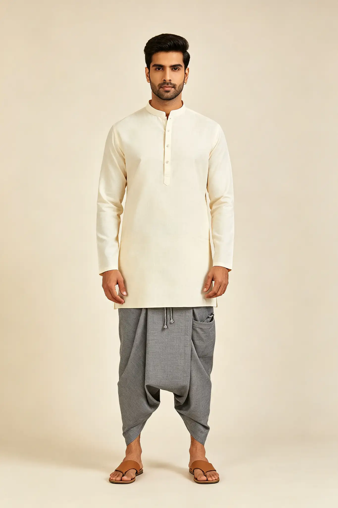 Grey Cotton Dhoti with Pocket - Utility - image 2