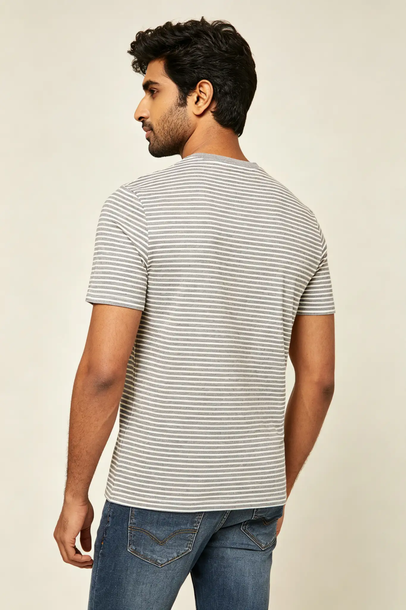 Striped Round Neck T-Shirt - Grey/White - image 4
