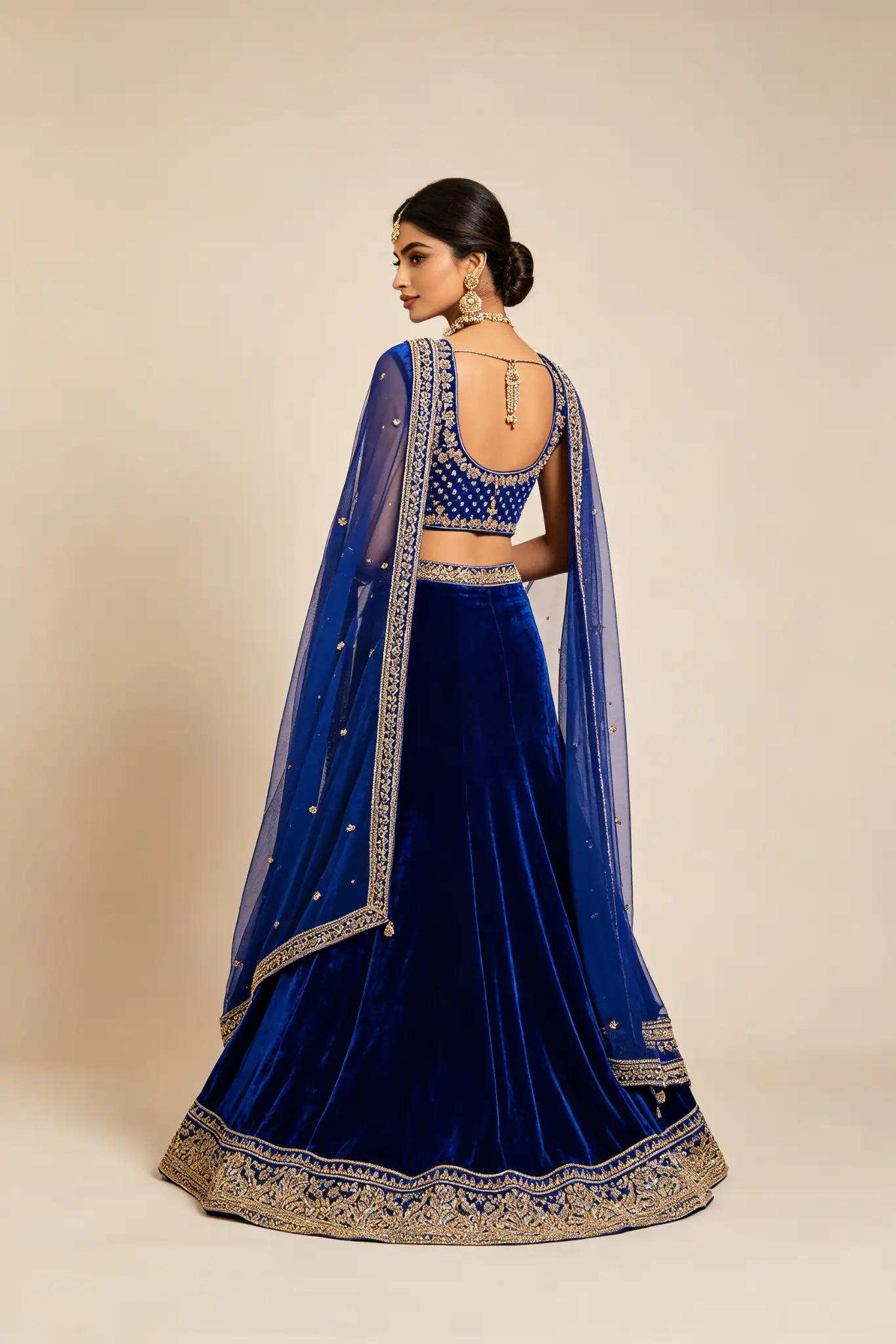 Royal Blue Velvet Lehenga - Winter - image 4