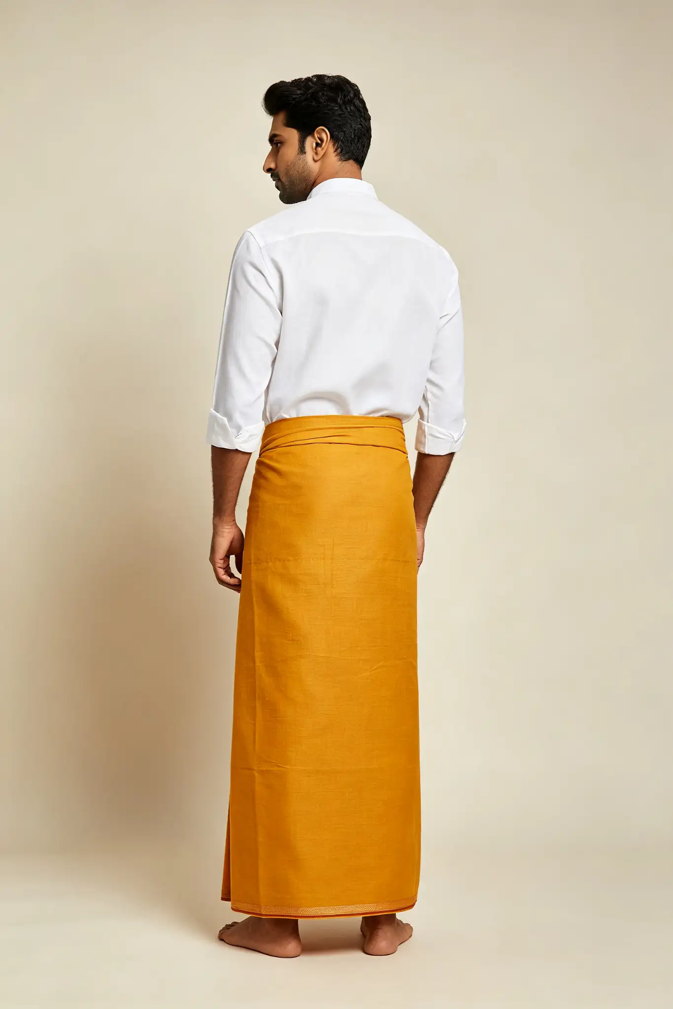 Turmeric Yellow Pure Cotton Lungi - image 4