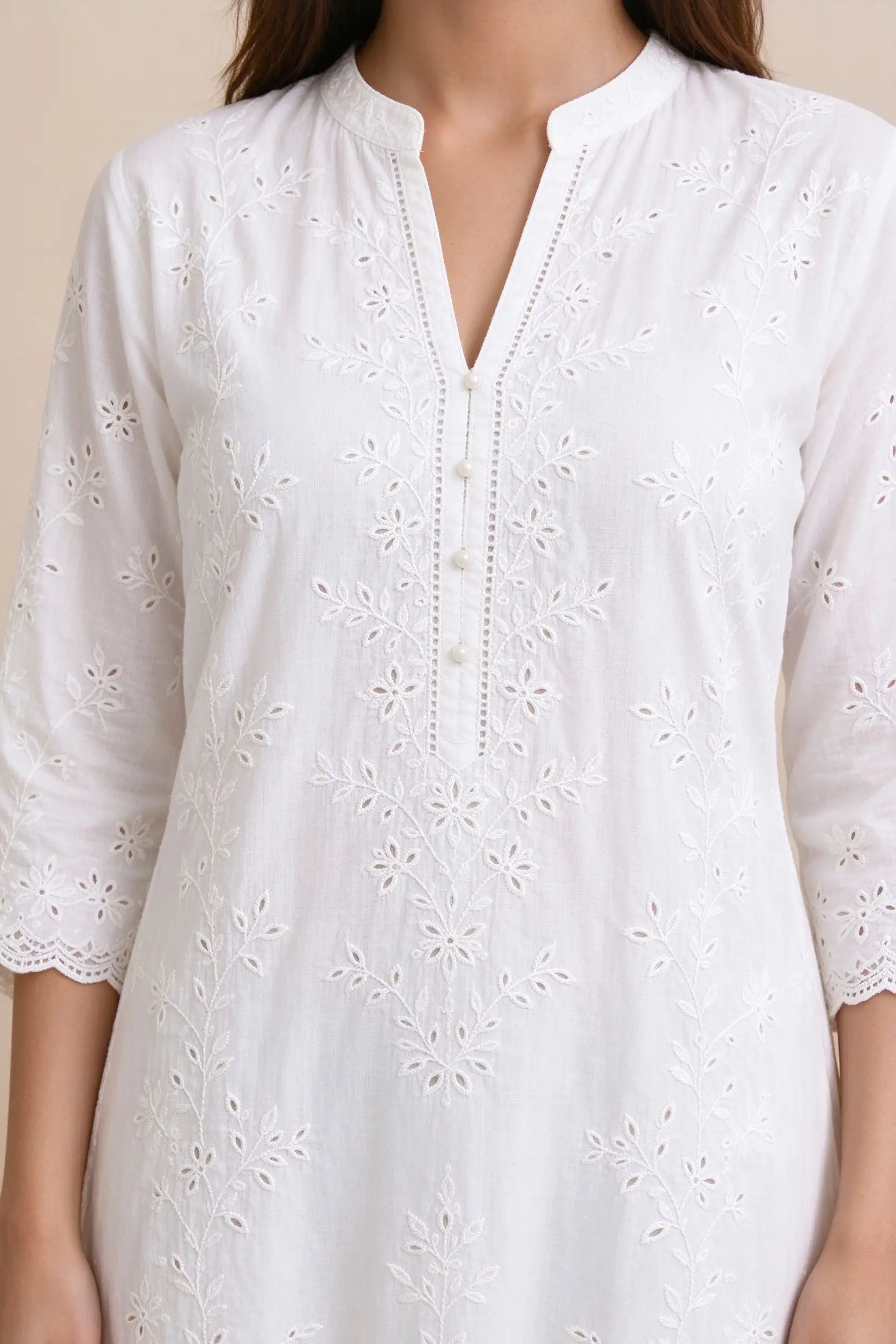 Chikankari Cotton Suit - White - image 3