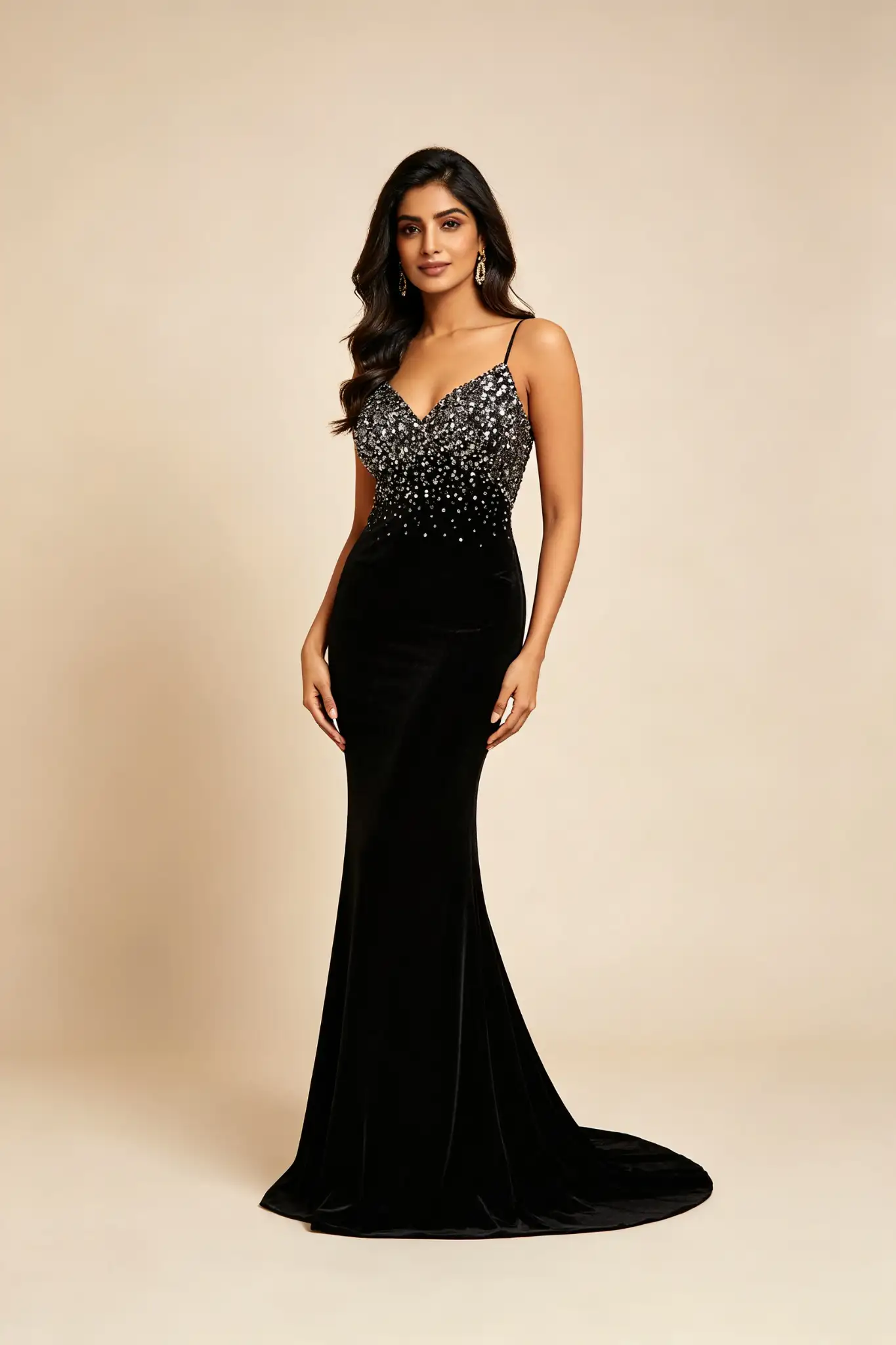 Black Evening Gown - Sequins - image 2