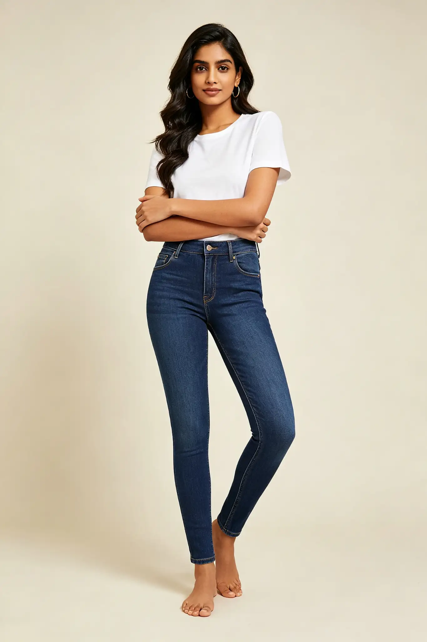 High Waist Skinny Jeans - Dark Blue - image 2