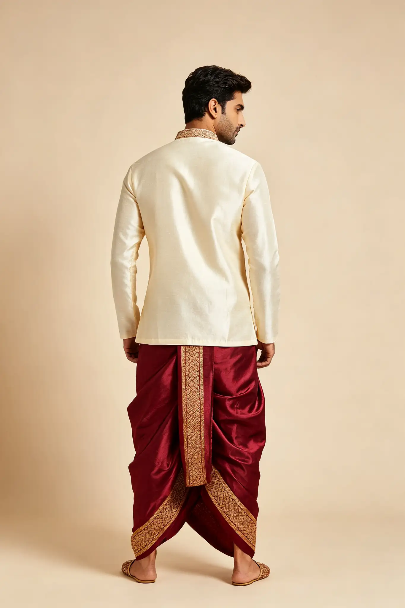 Maroon Silk Blend Readymade Dhoti - Festive - image 4