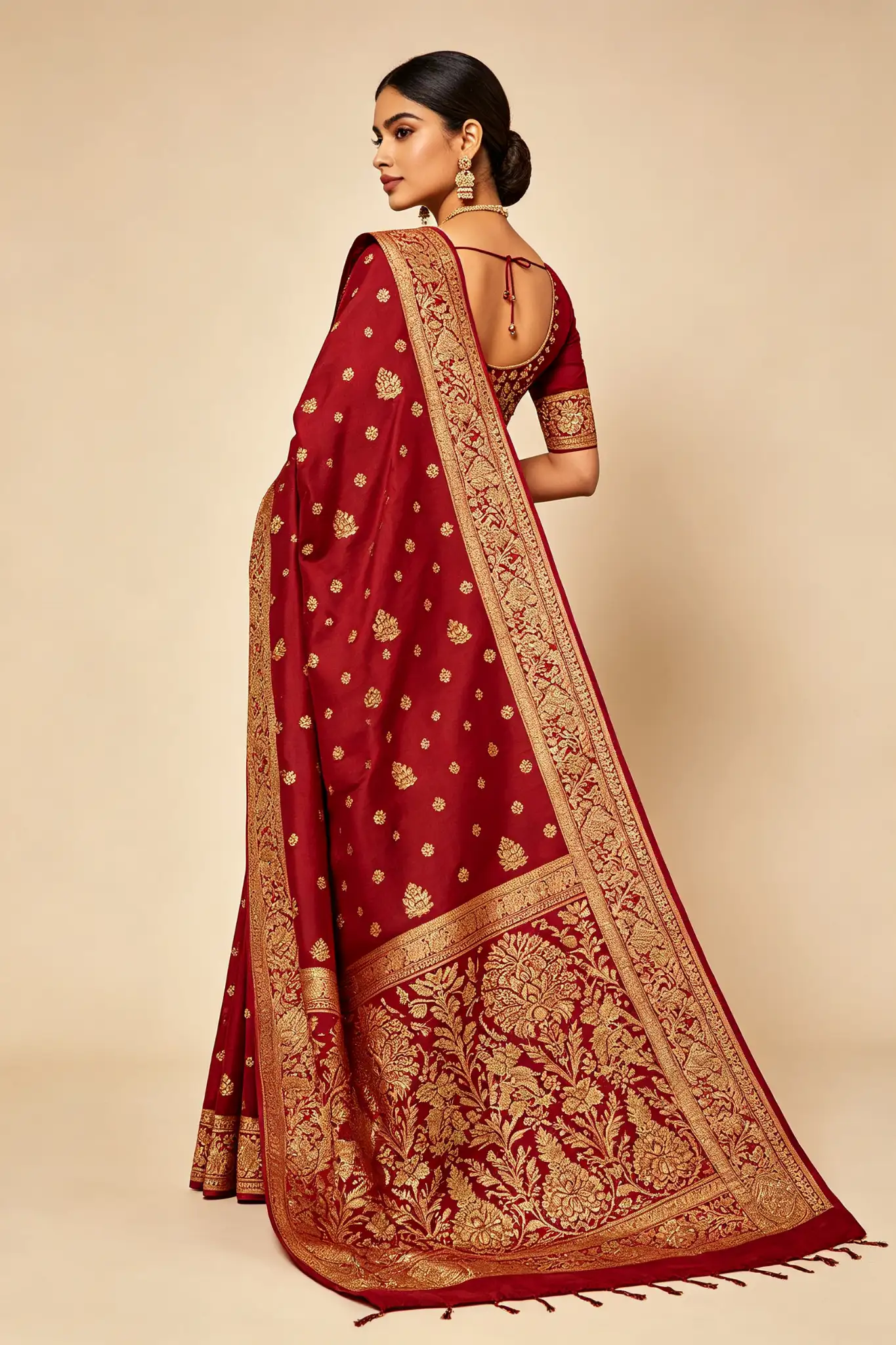 Banarasi Silk Saree - Gold & Red - image 4