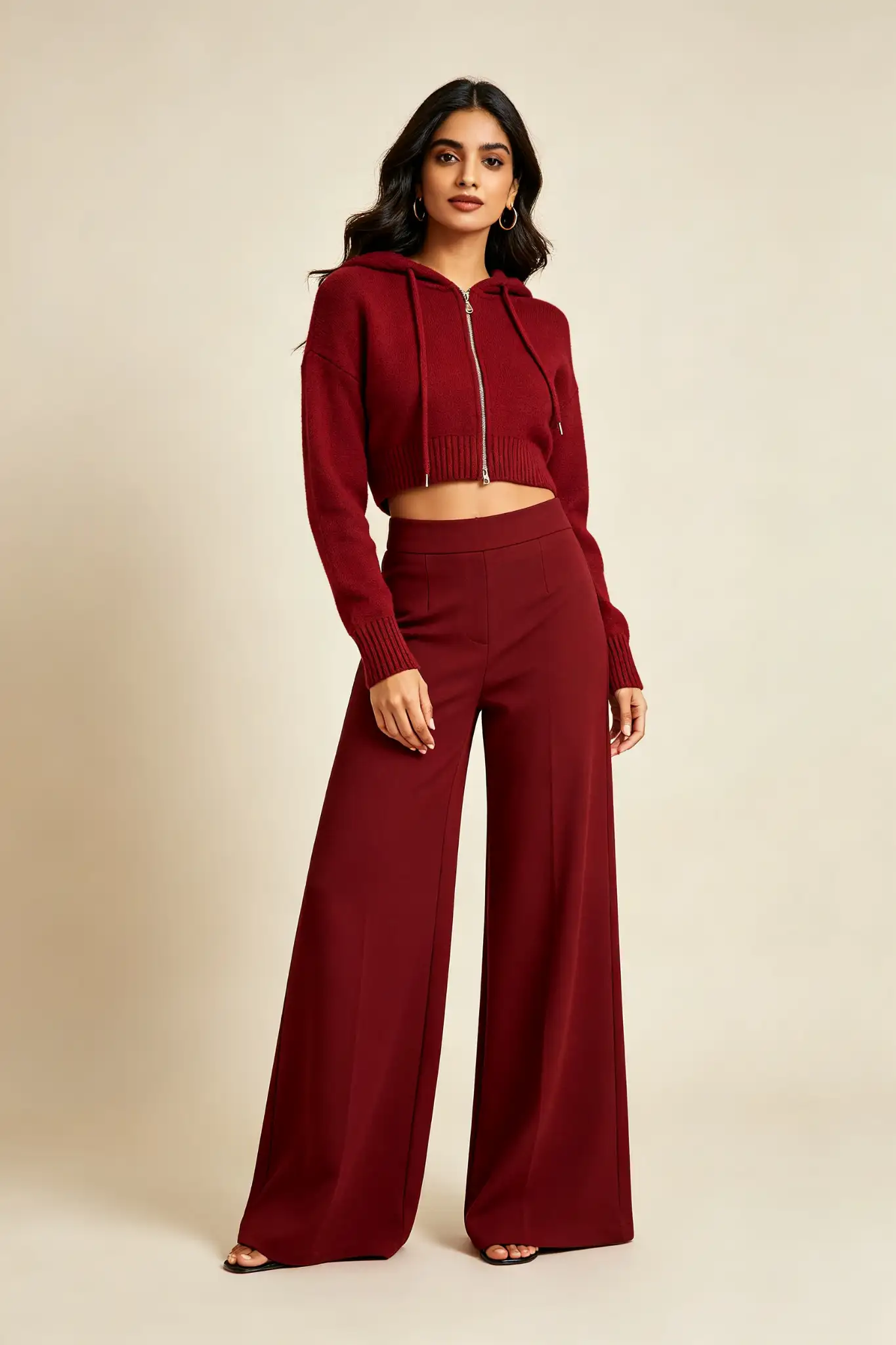 Maroon Cropped Zip Hoodie - image 2