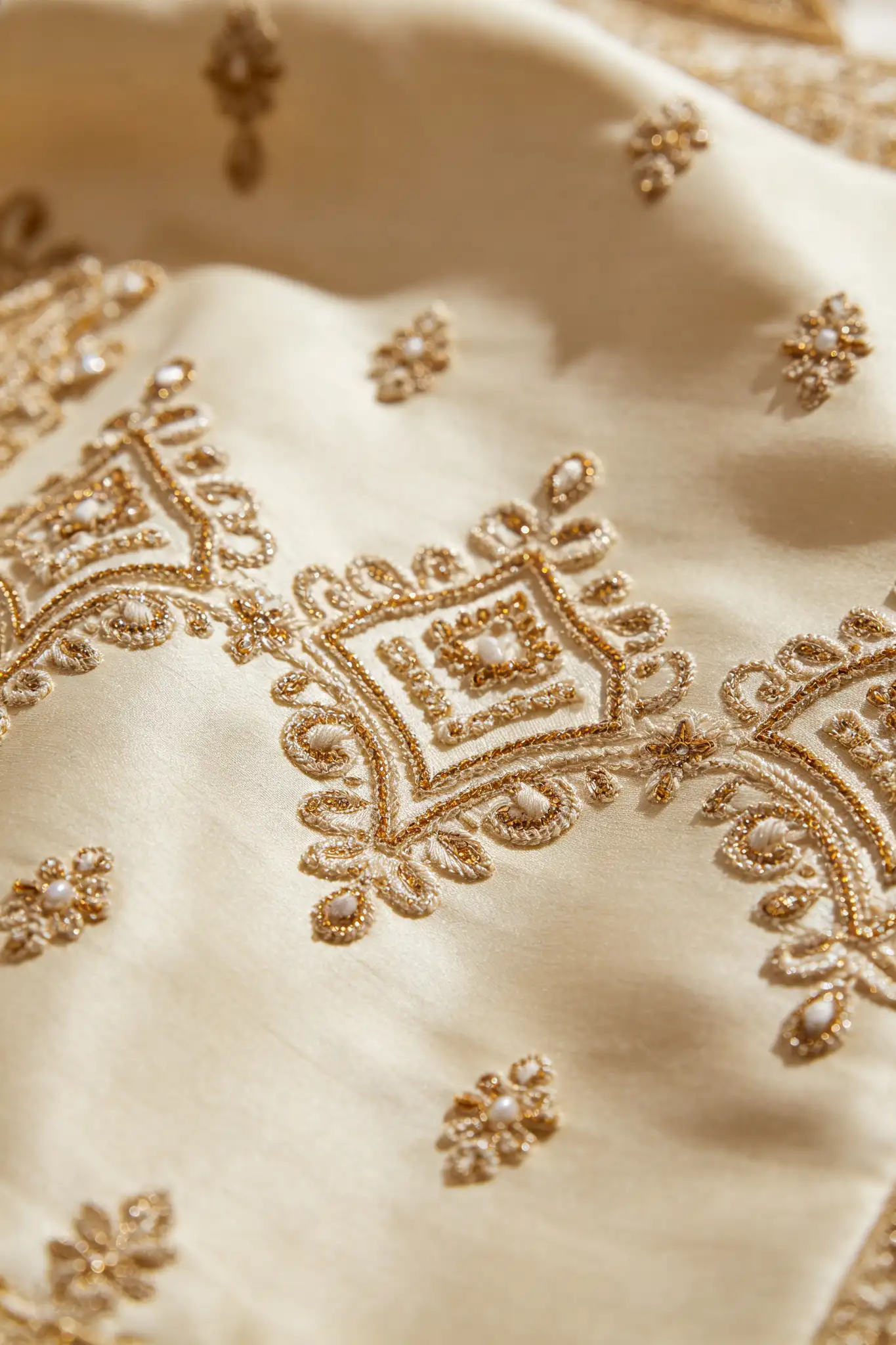 Cream Embroidered Silk Sherwani Set - Wedding - image 5