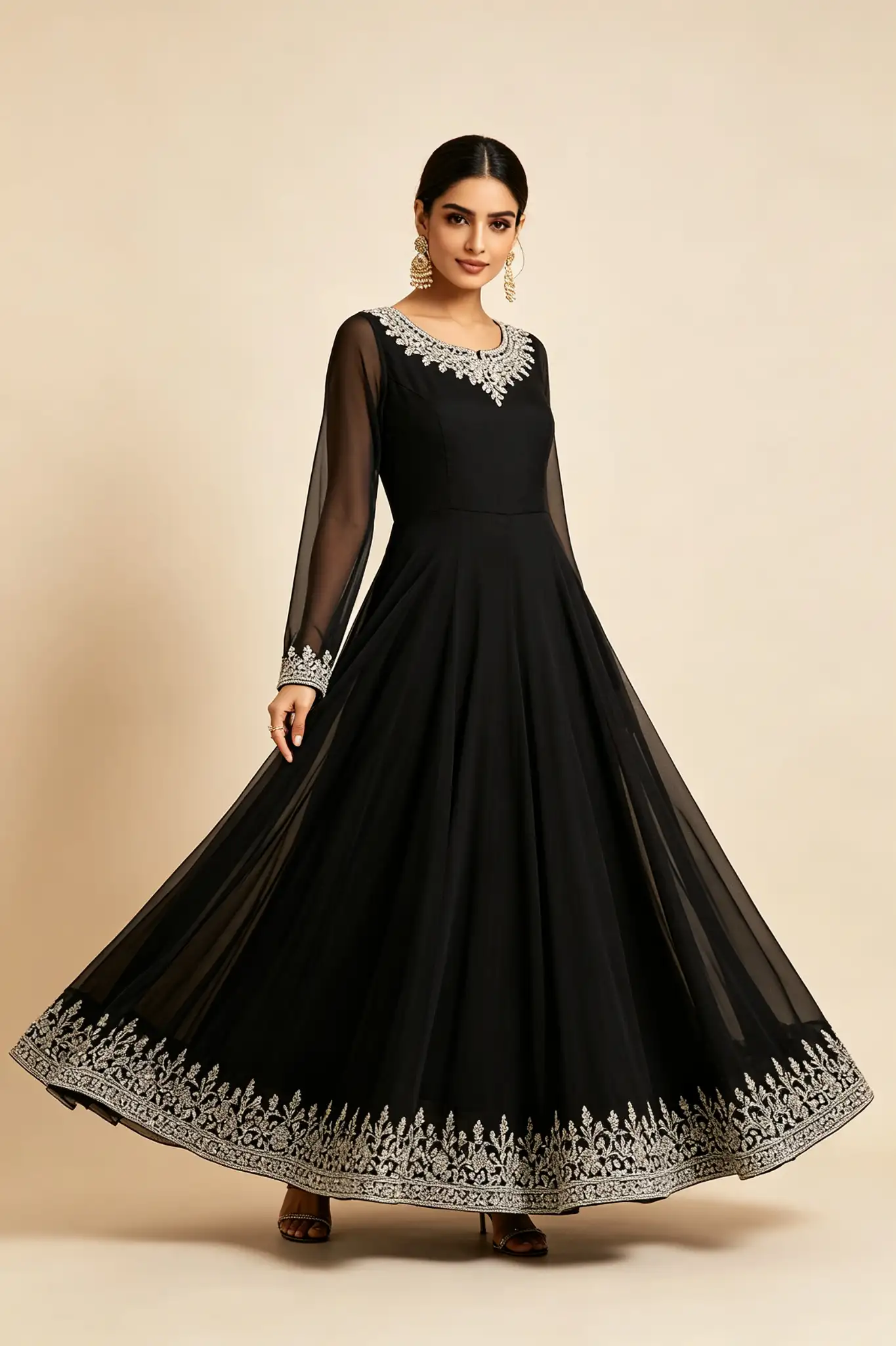 Black Georgette Anarkali - Partywear - image 3