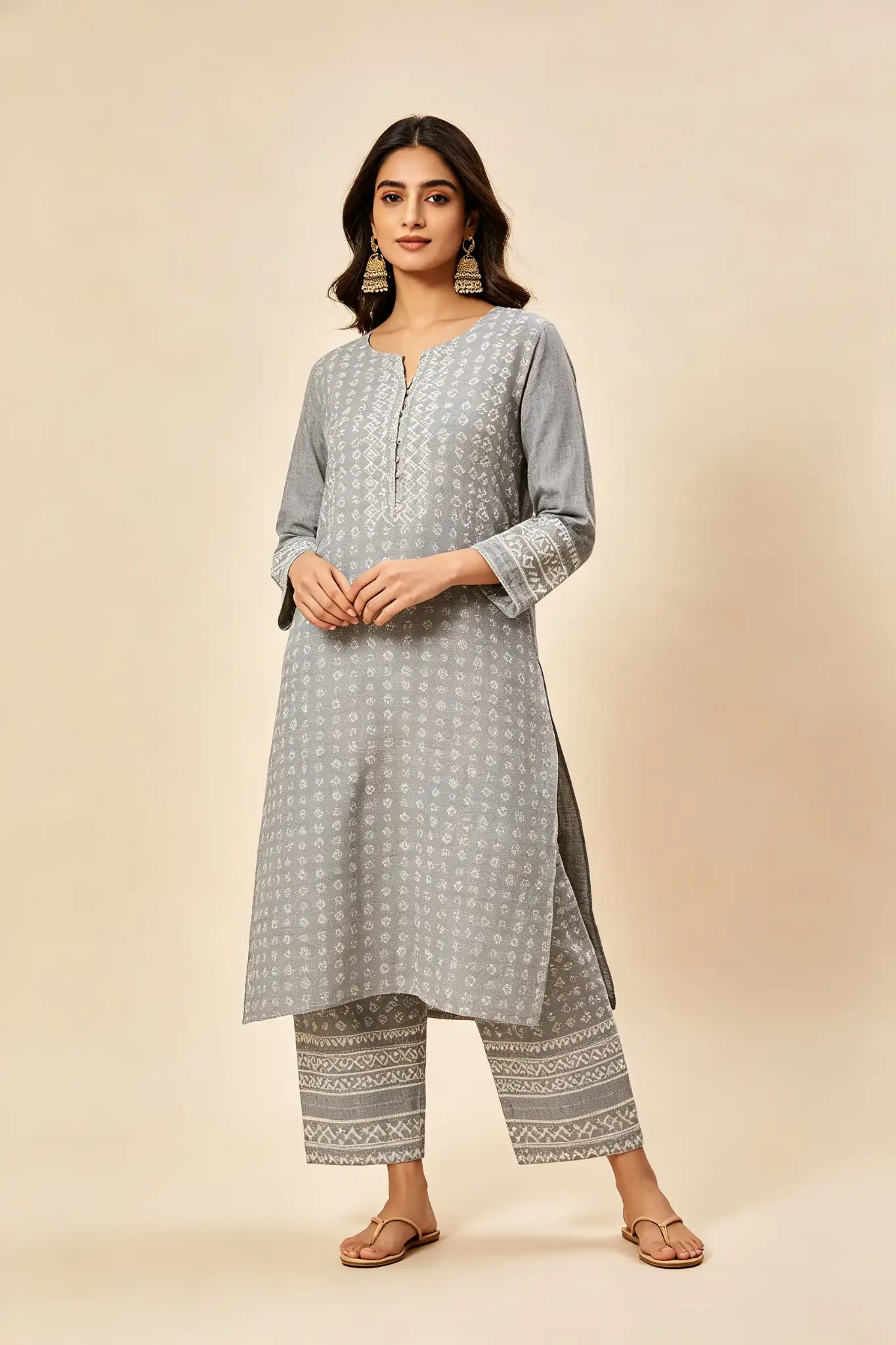 Grey Printed Cotton Suit - Casual - image 2