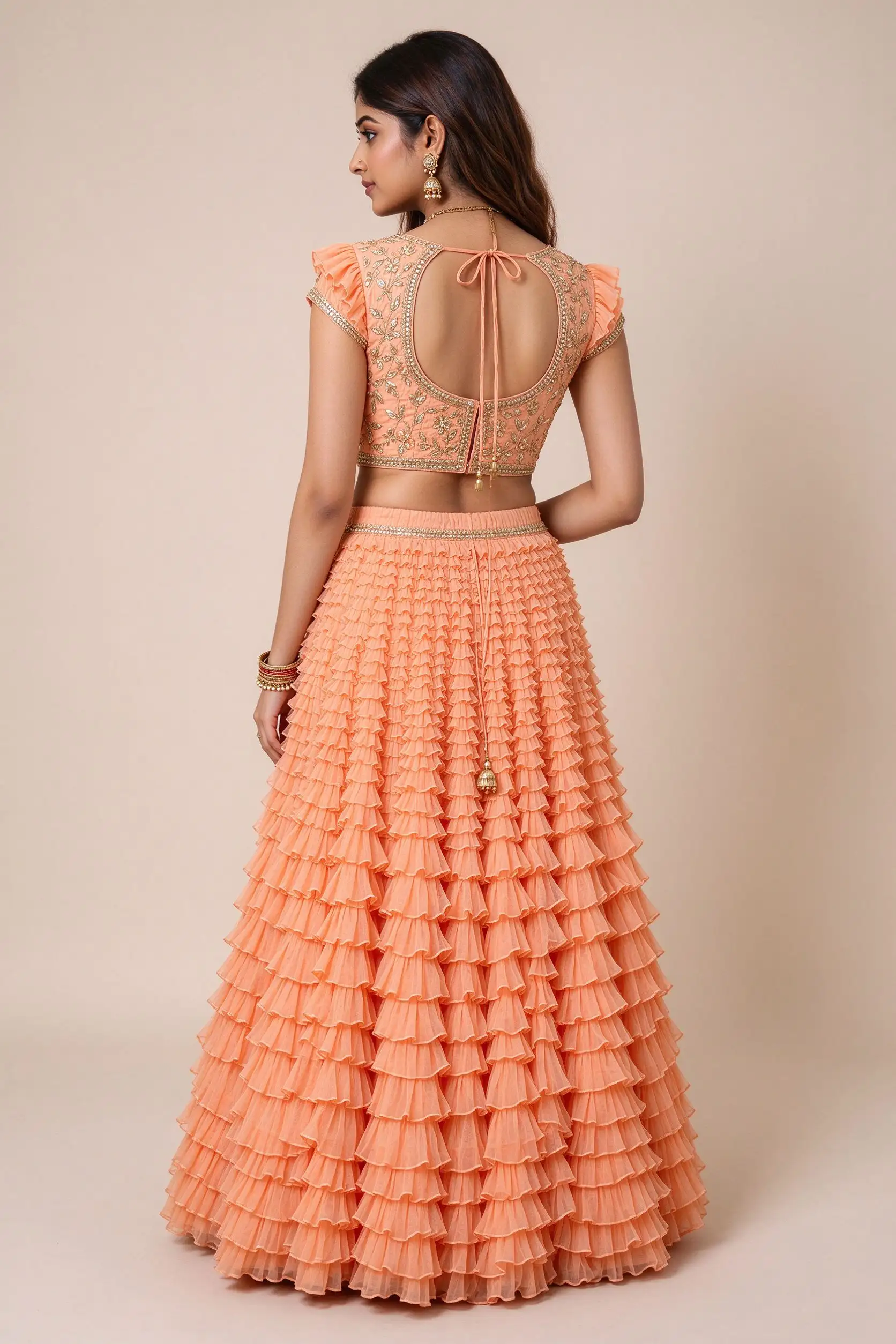 Peach Ruffled Lehenga - Modern - image 4