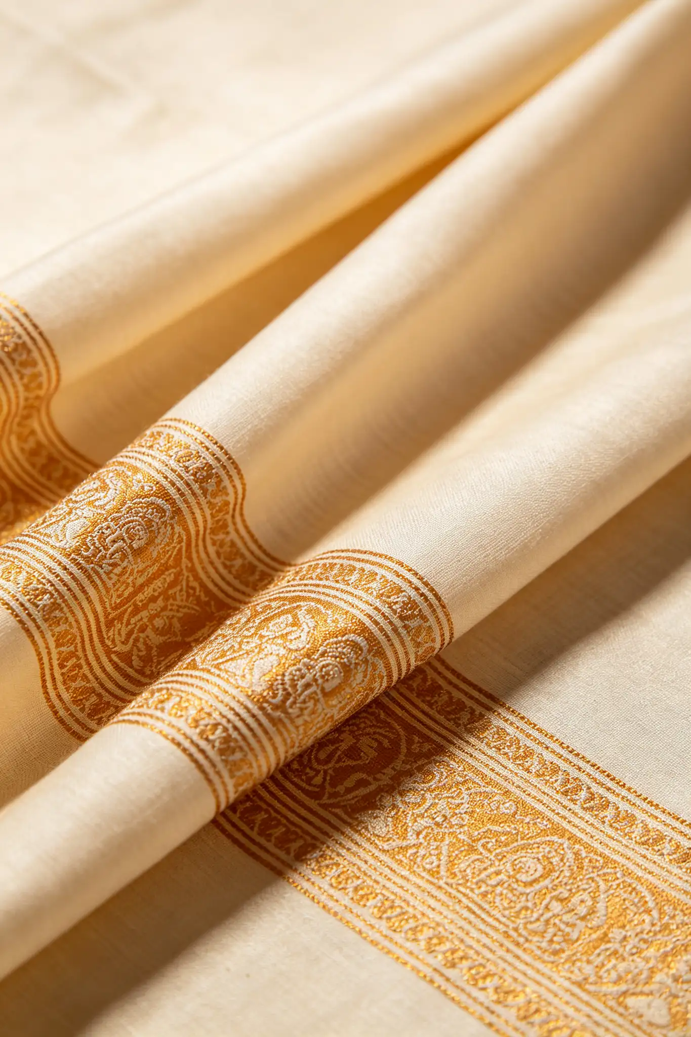 Temple Border Silk Cotton Lungi - Cream - image 5