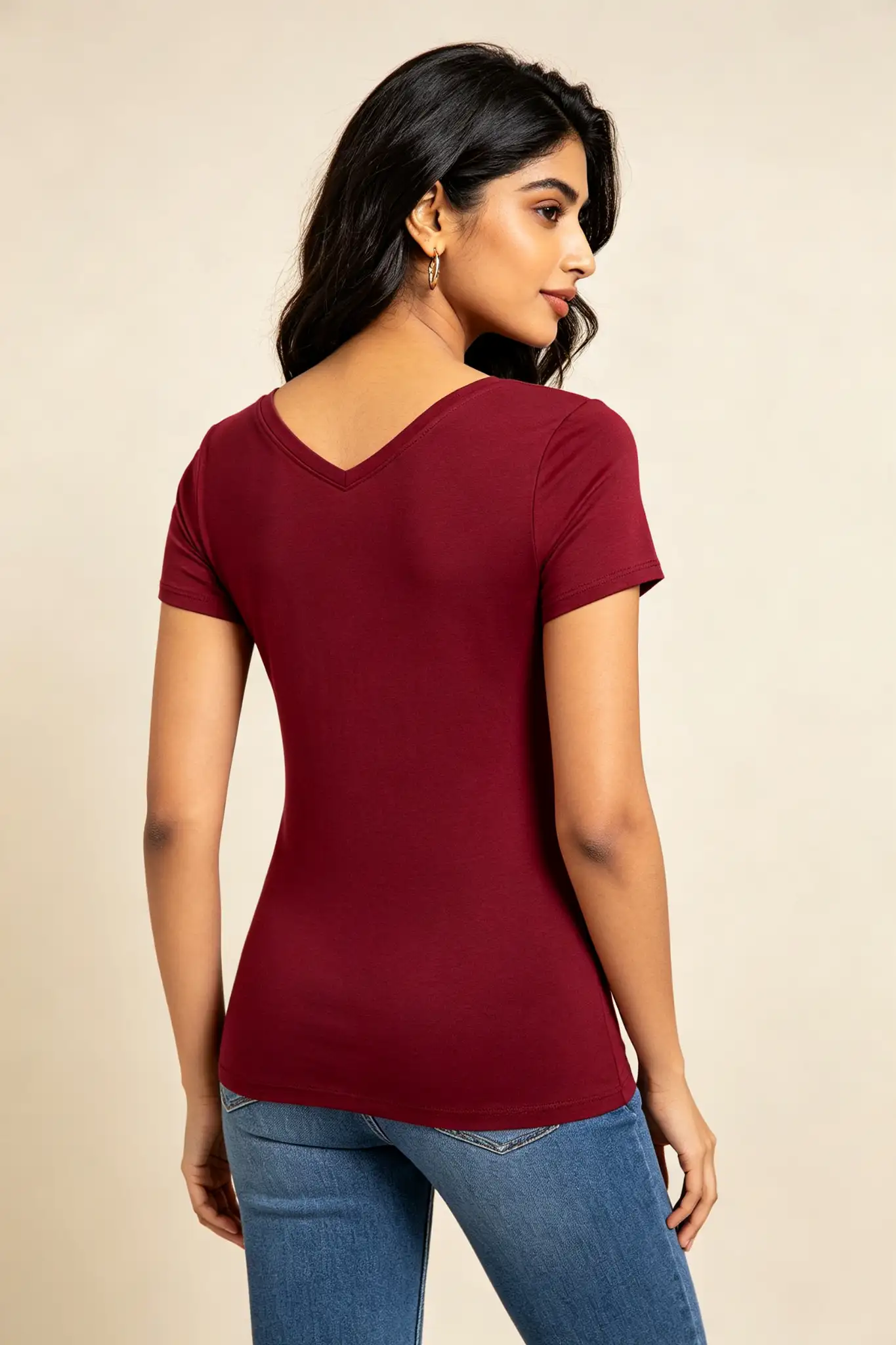 Maroon V-Neck T-Shirt - Slim Fit - image 4