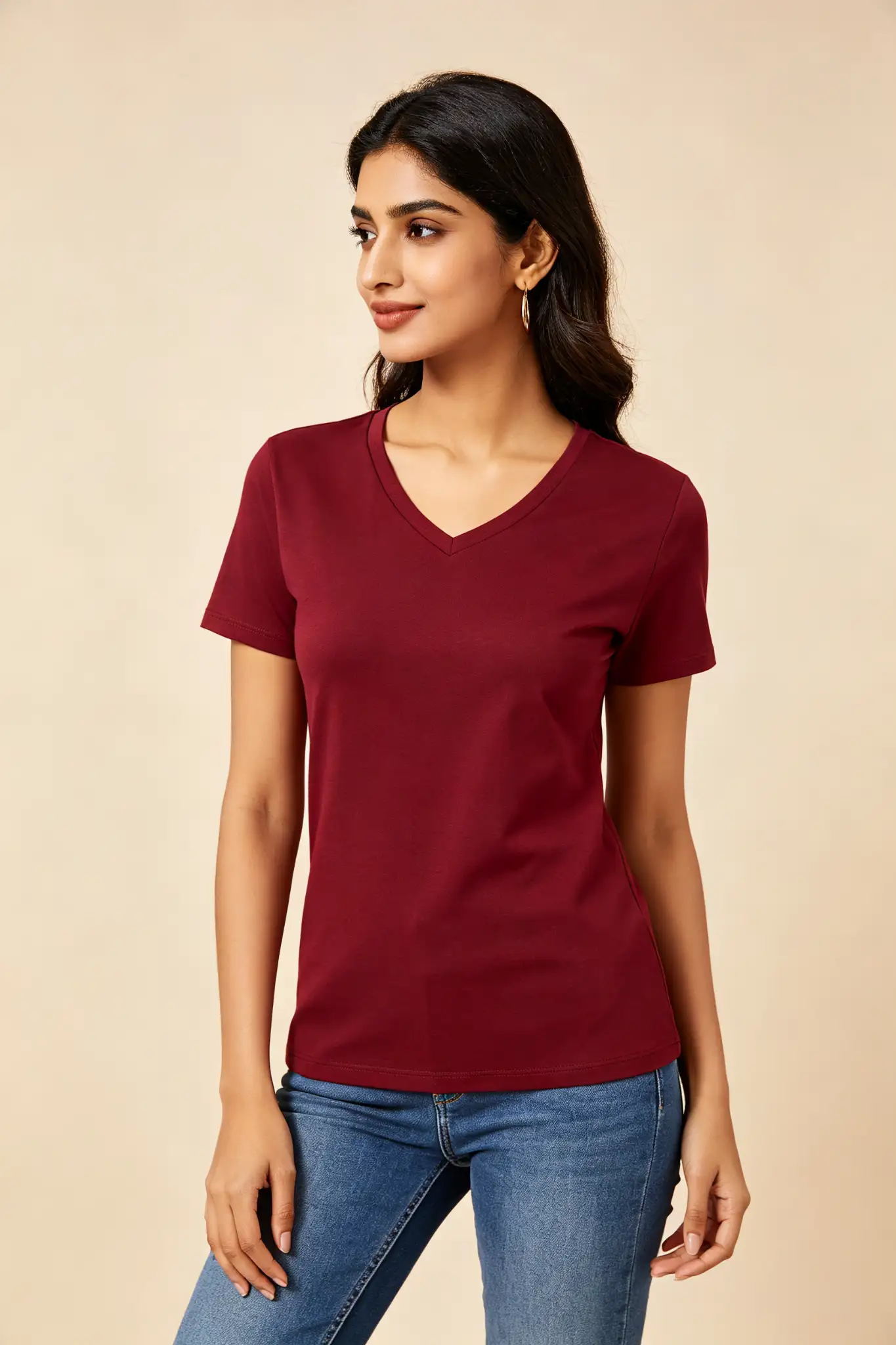 Maroon V-Neck T-Shirt - Slim Fit - image 3