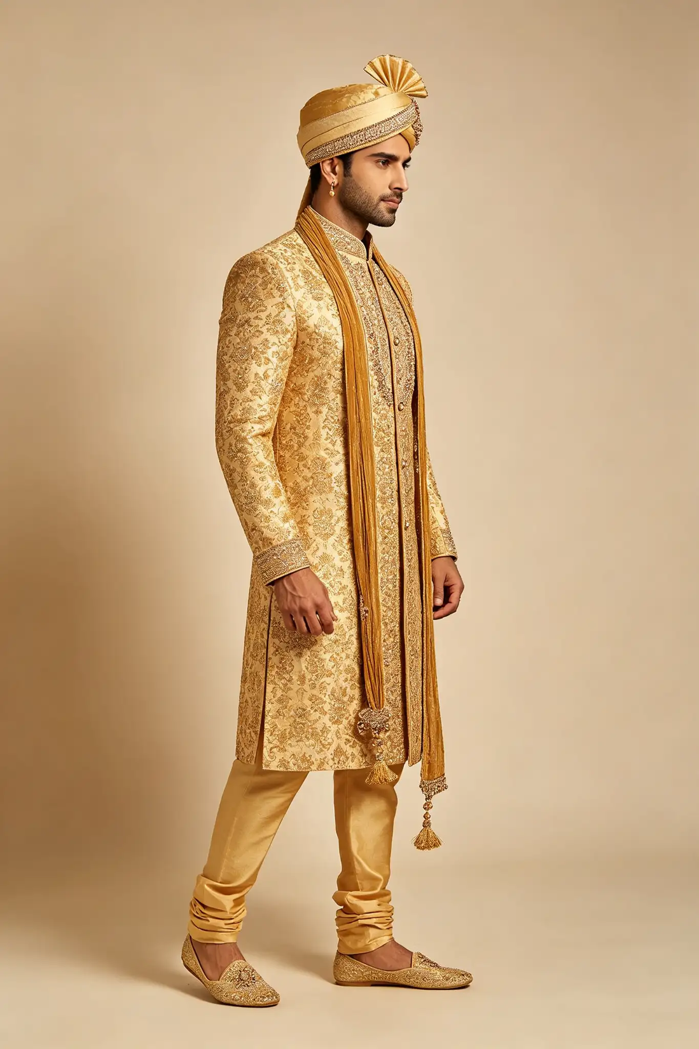 Gold Woven Banarasi Silk Sherwani - image 3