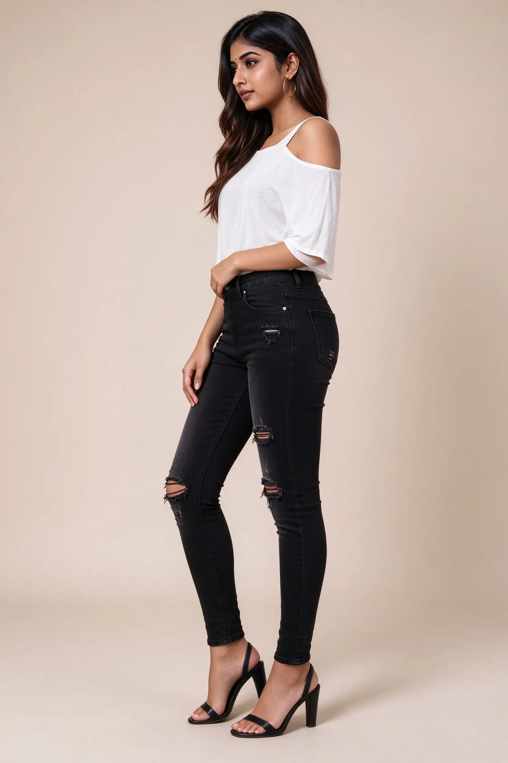 Ripped Skinny Jeans - Black - image 3