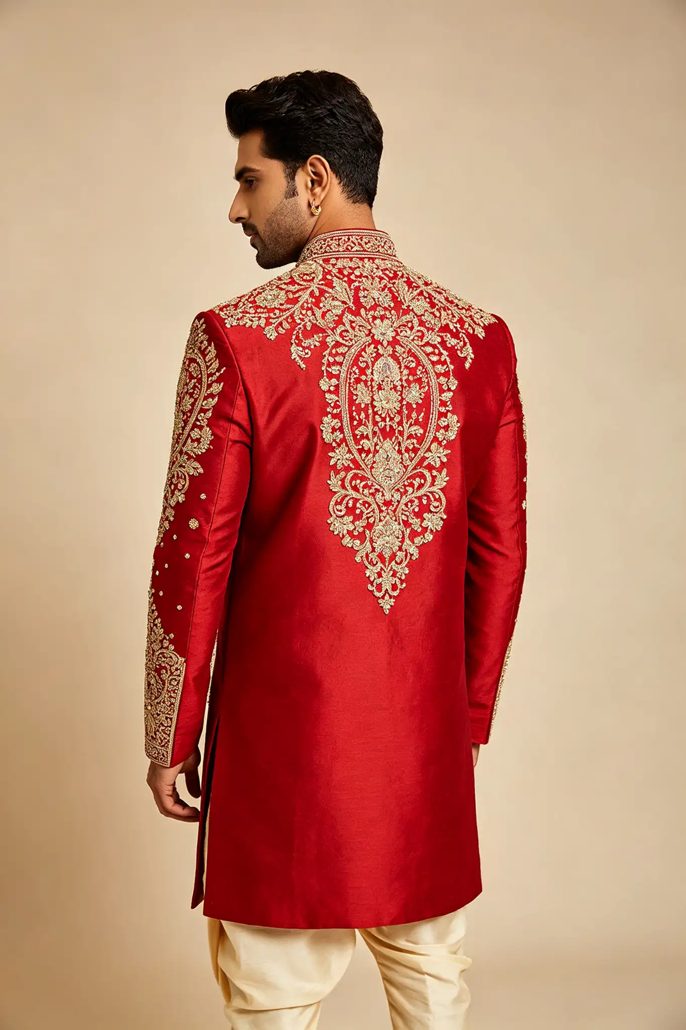 Red Heavy Embroidered Groom Sherwani - image 4