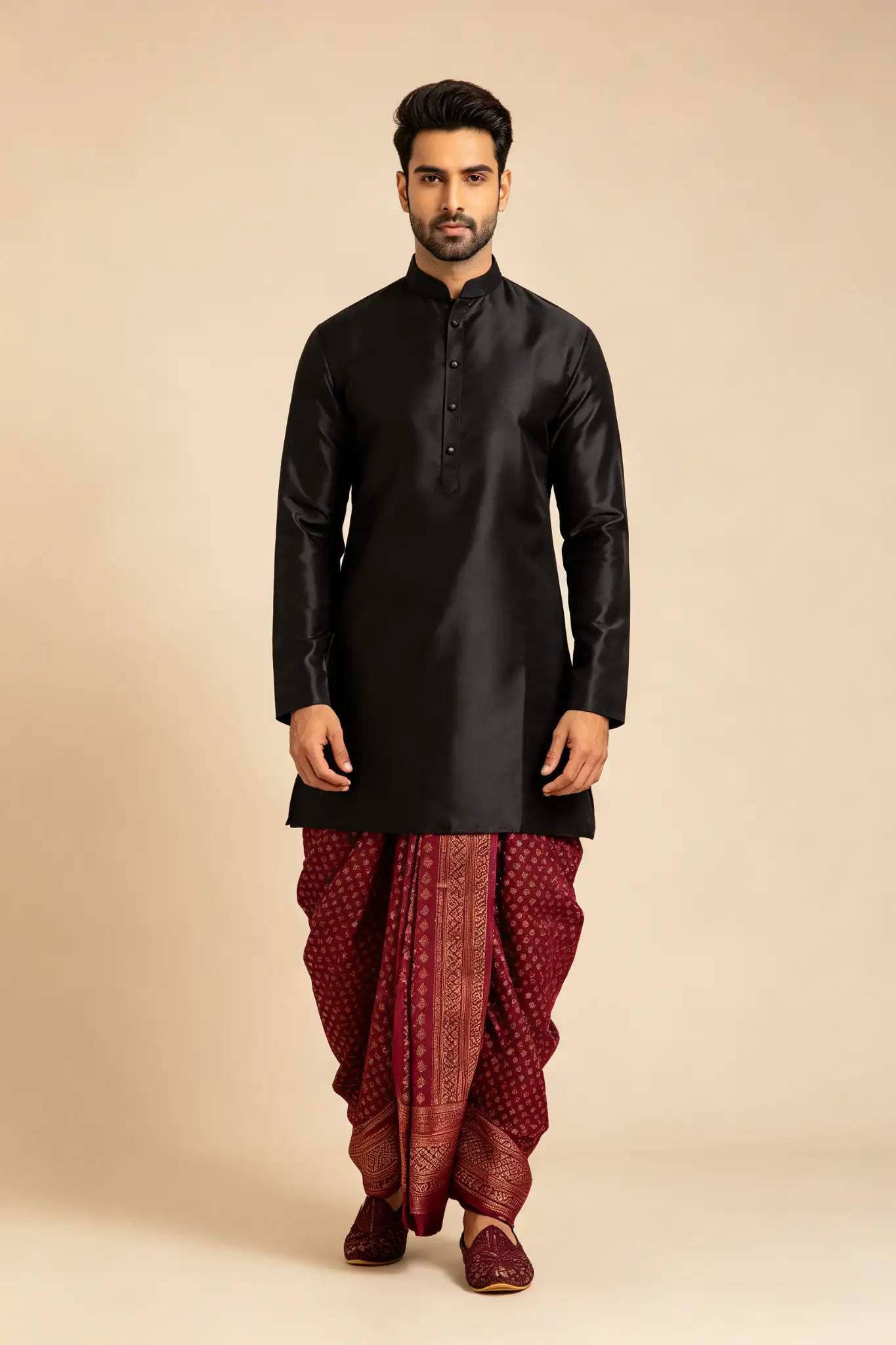 Wine Red Jacquard Silk Dhoti - Partywear - image 2