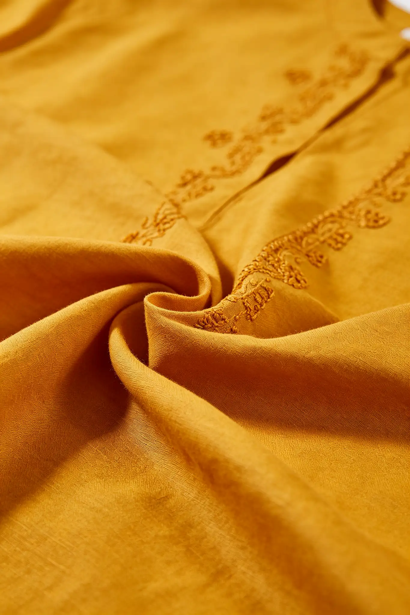 Festive Embroidered Pure Cotton Kurta - Mustard - image 5