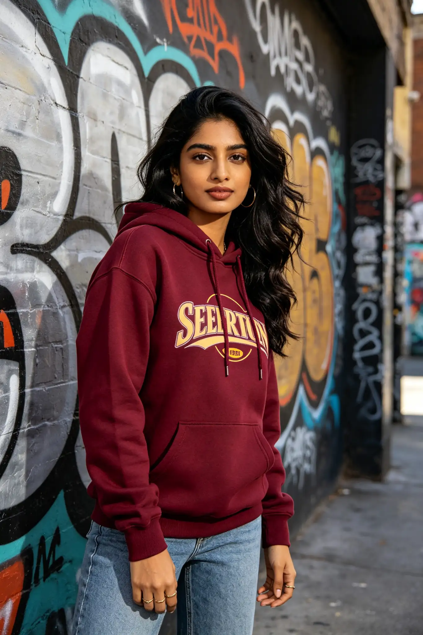 Wine Red Graphic Hoodie - image 1