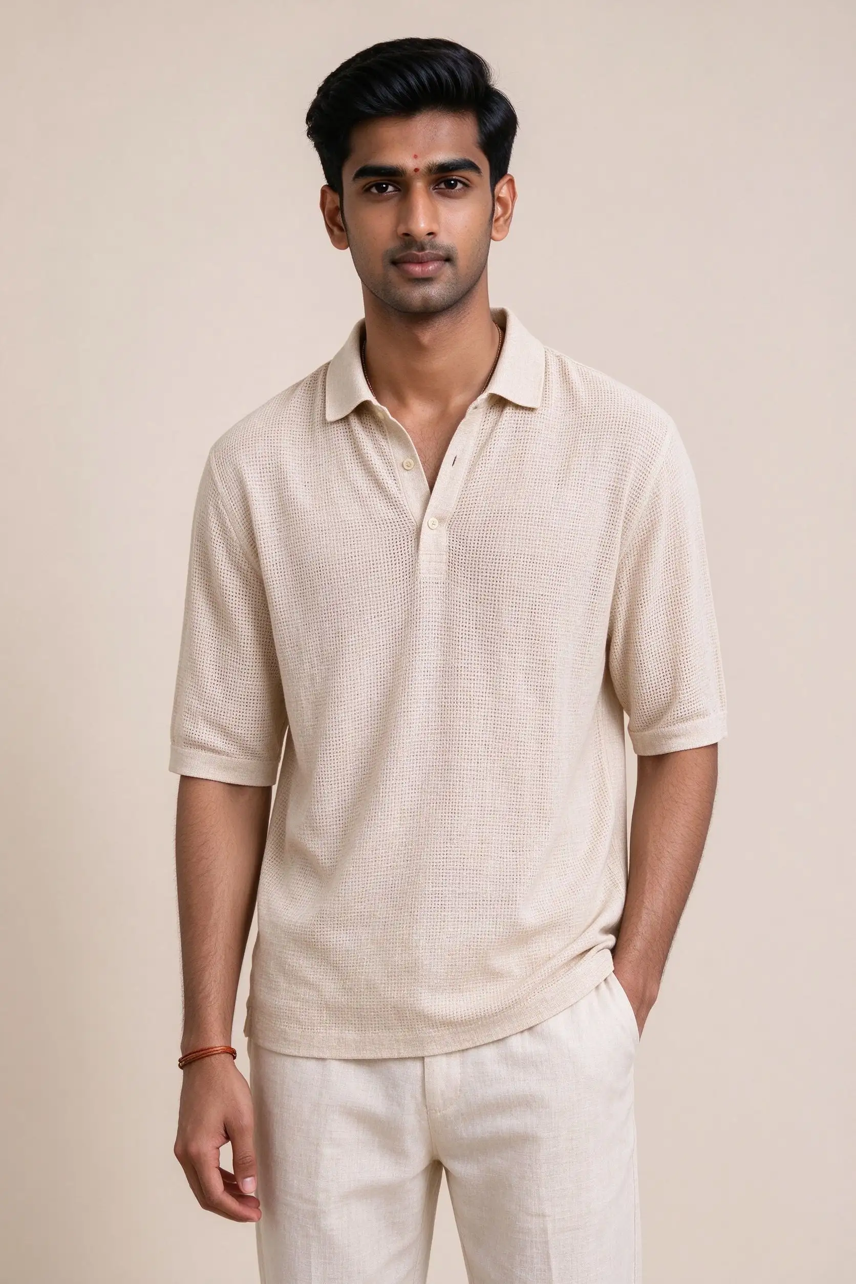 Beige Linen Blend Polo - Summer - image 2