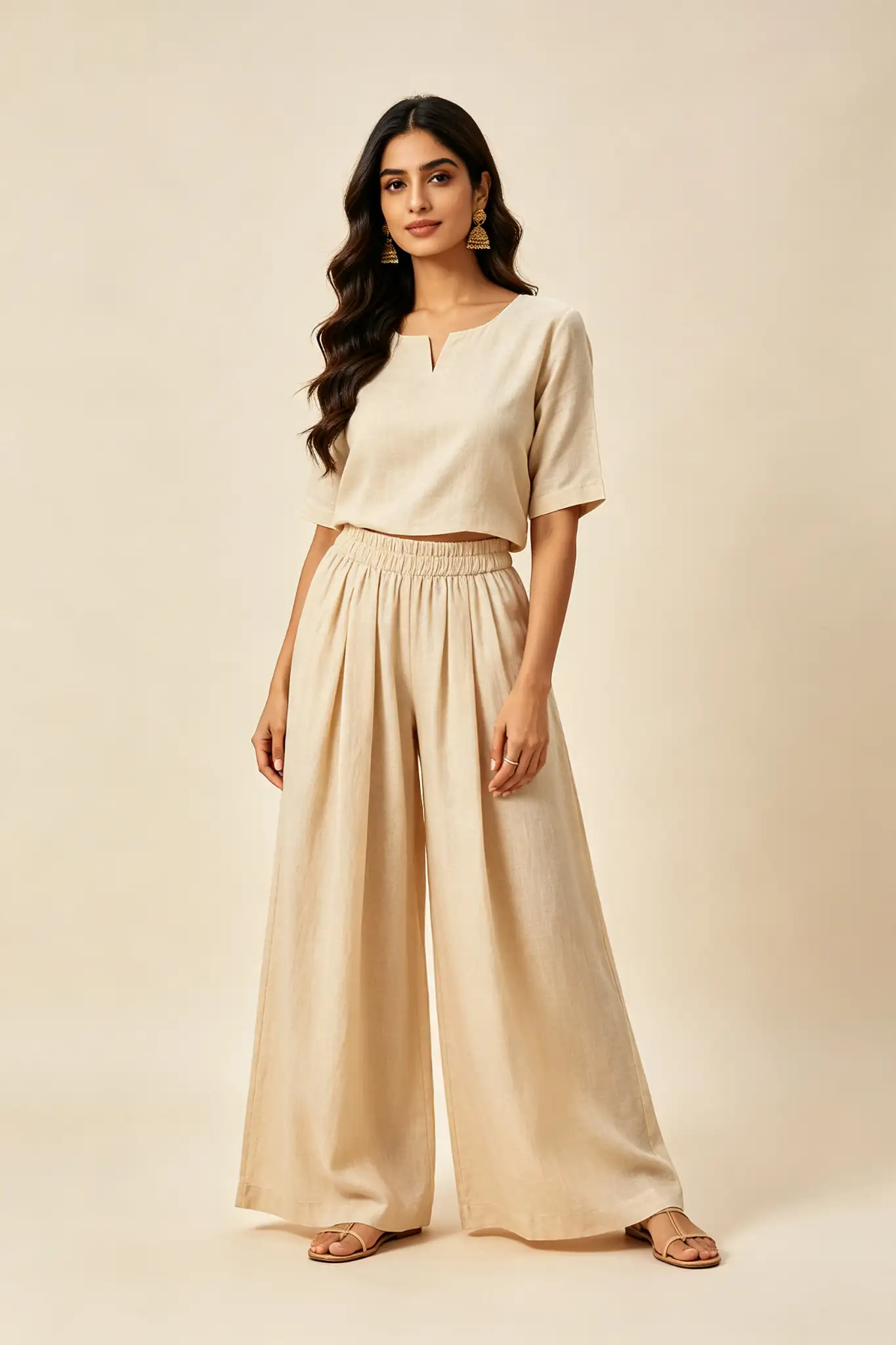 Beige Palazzo Pants - Cotton - image 3
