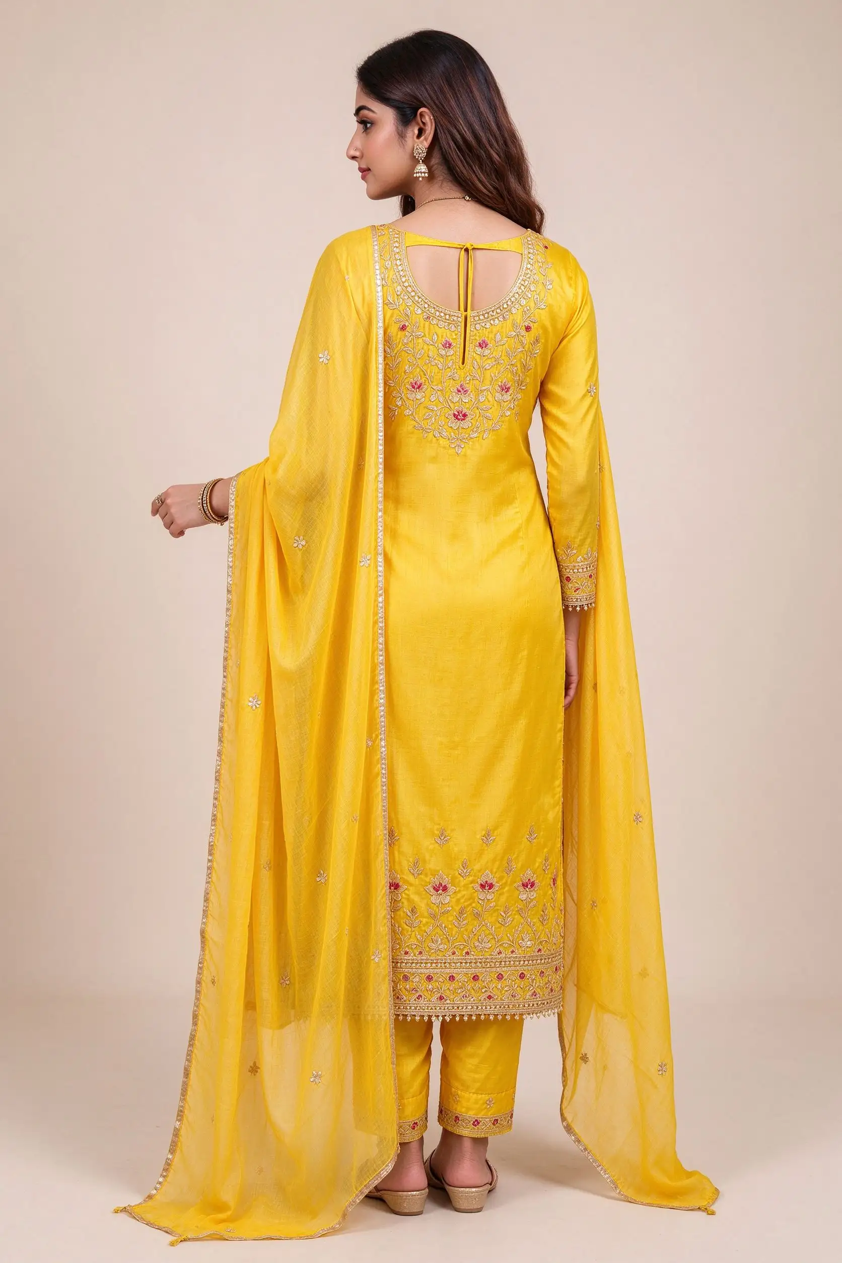 Yellow Festive Silk Suit - Haldi Special - image 4