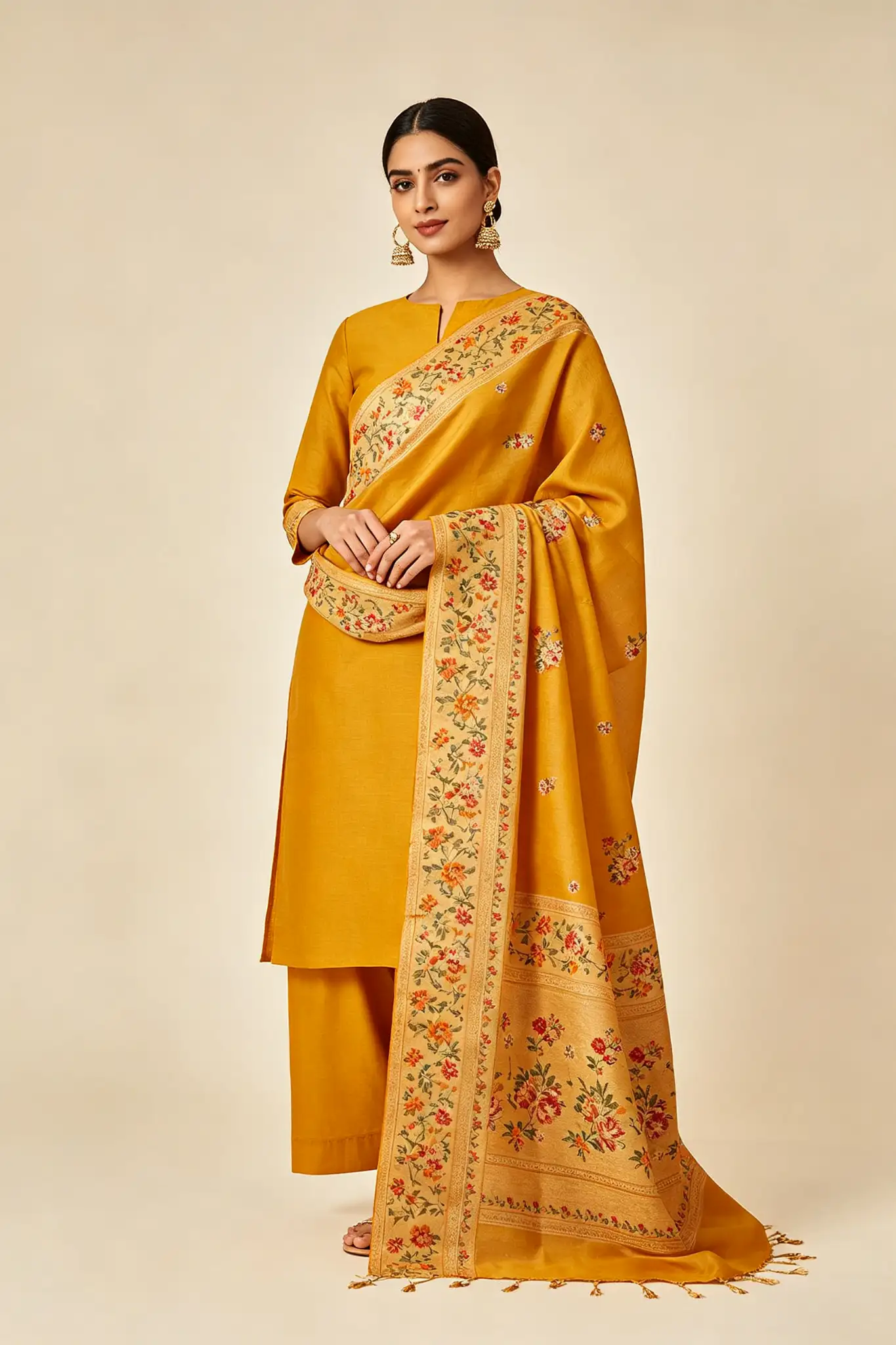 Cotton Silk Printed Dupatta - Mustard - image 2