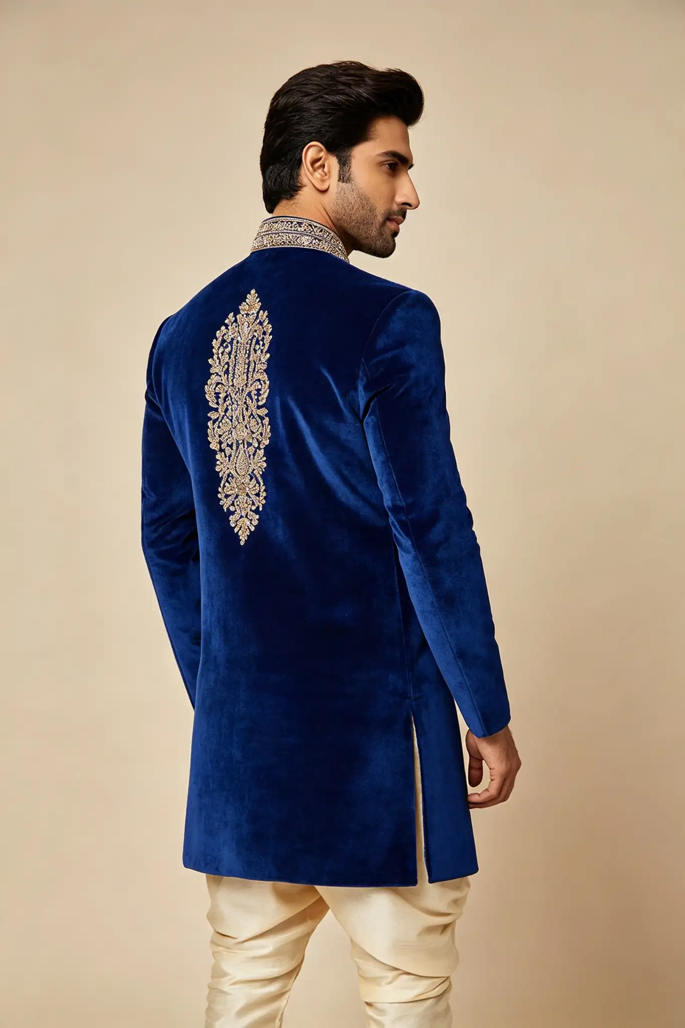 Royal Blue Velvet Sherwani - Winter Wedding - image 4
