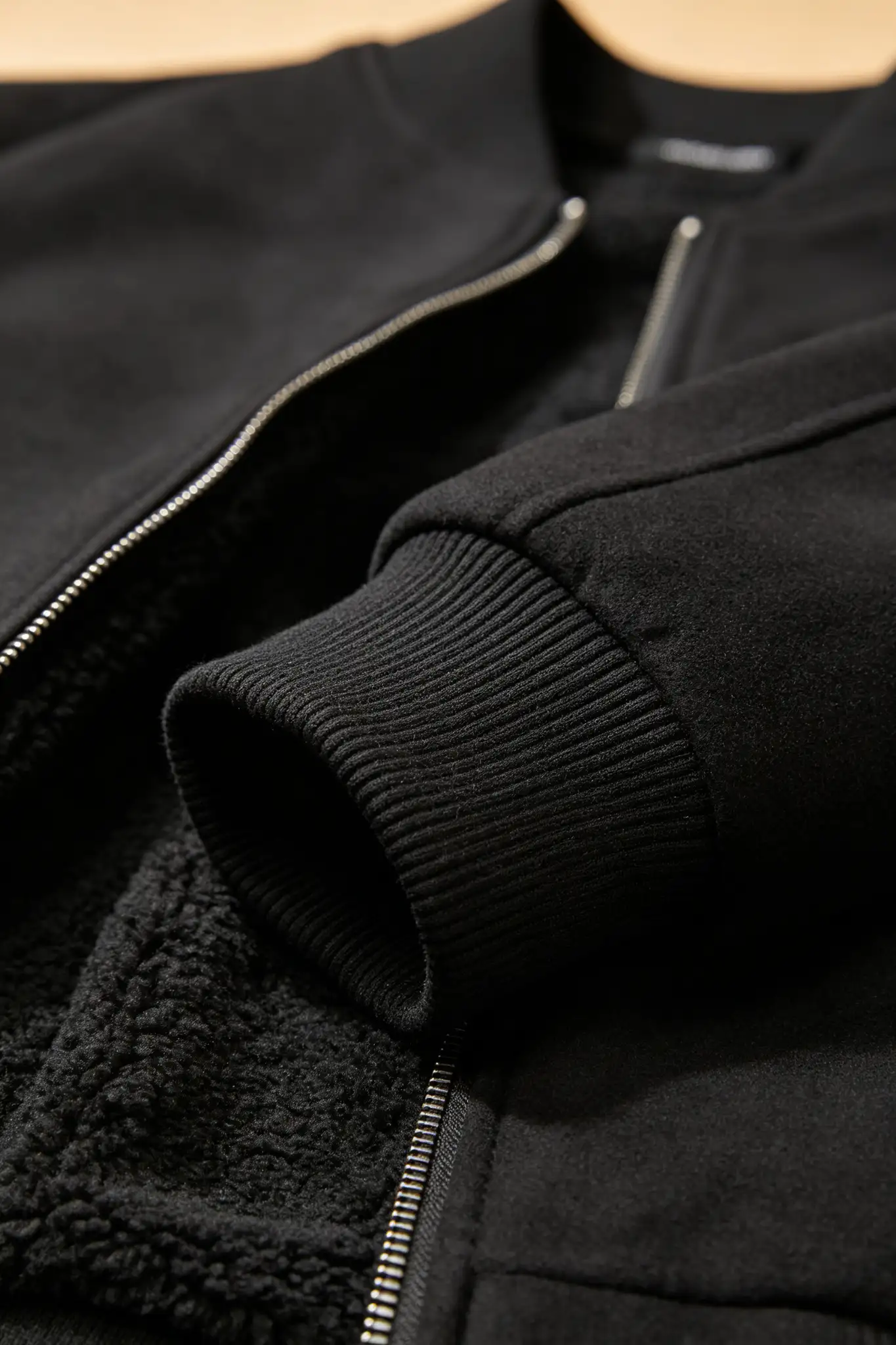 Black Bomber Jacket with Fleece Lining - image 6