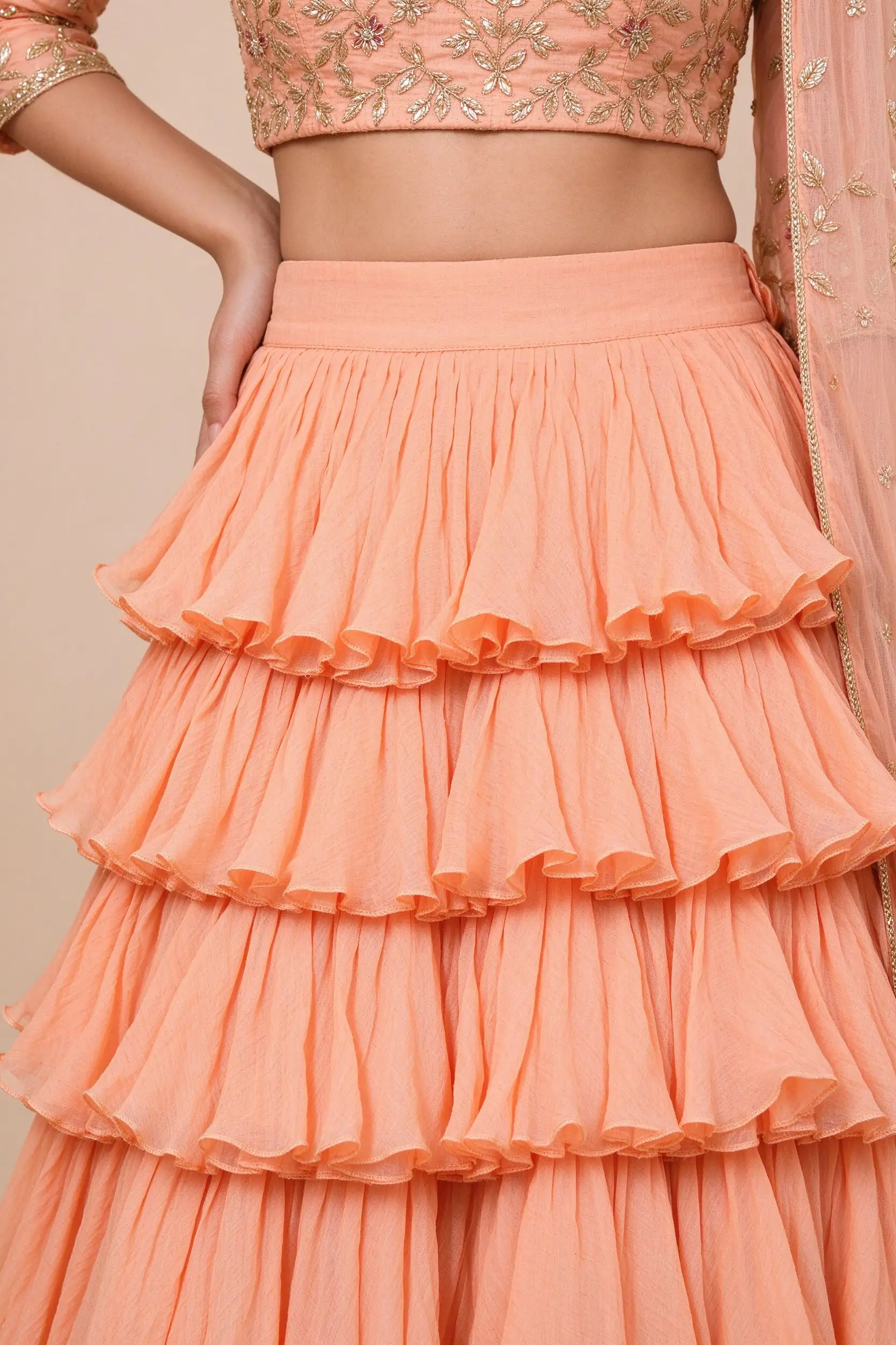 Peach Ruffled Lehenga - Modern - image 6