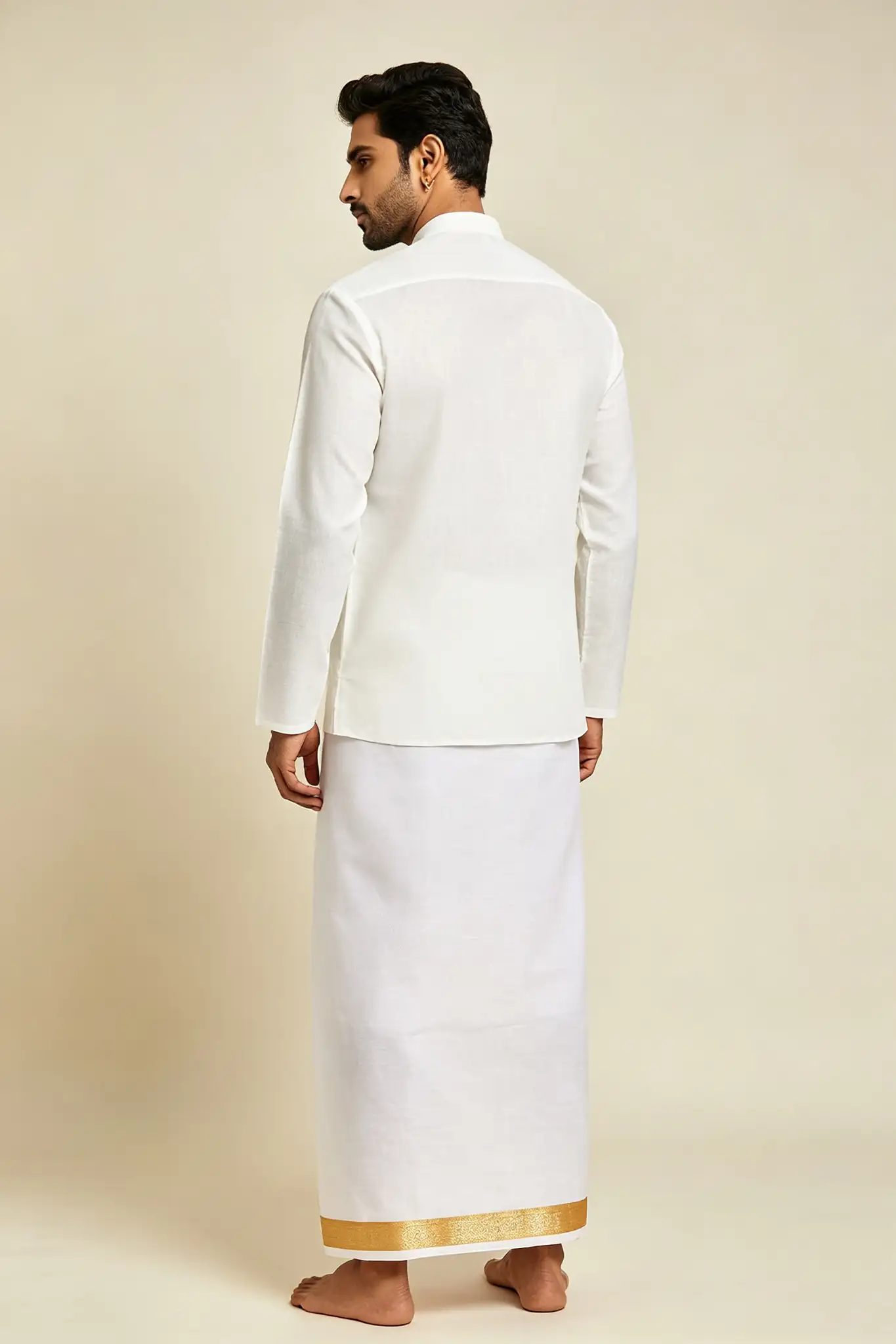 White Dhoti with Golden Border - Traditional - image 4