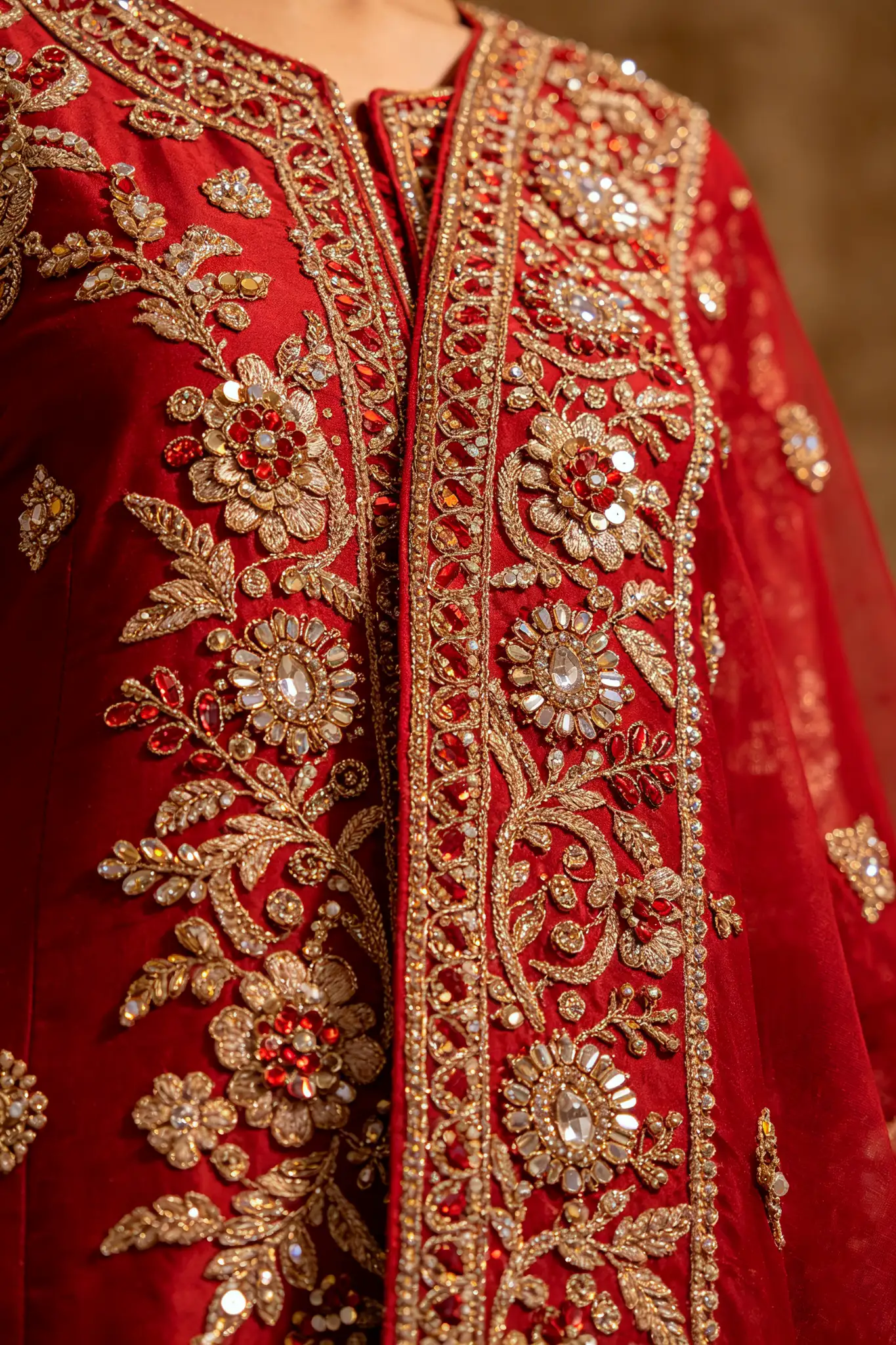Red Heavy Embroidered Wedding Suit - image 6