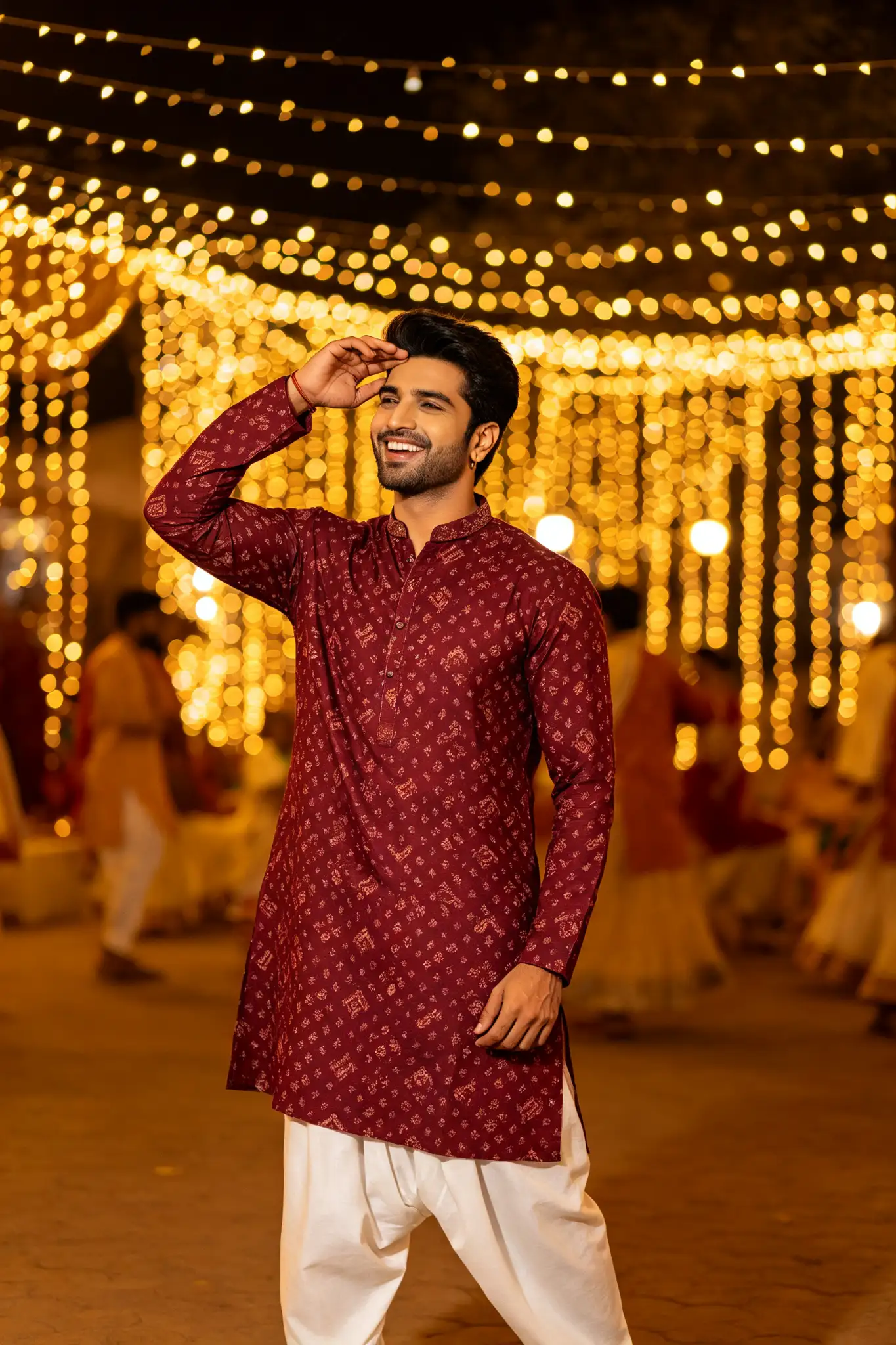 Maroon Bandhani Print Cotton Kurta - Festive - image 4