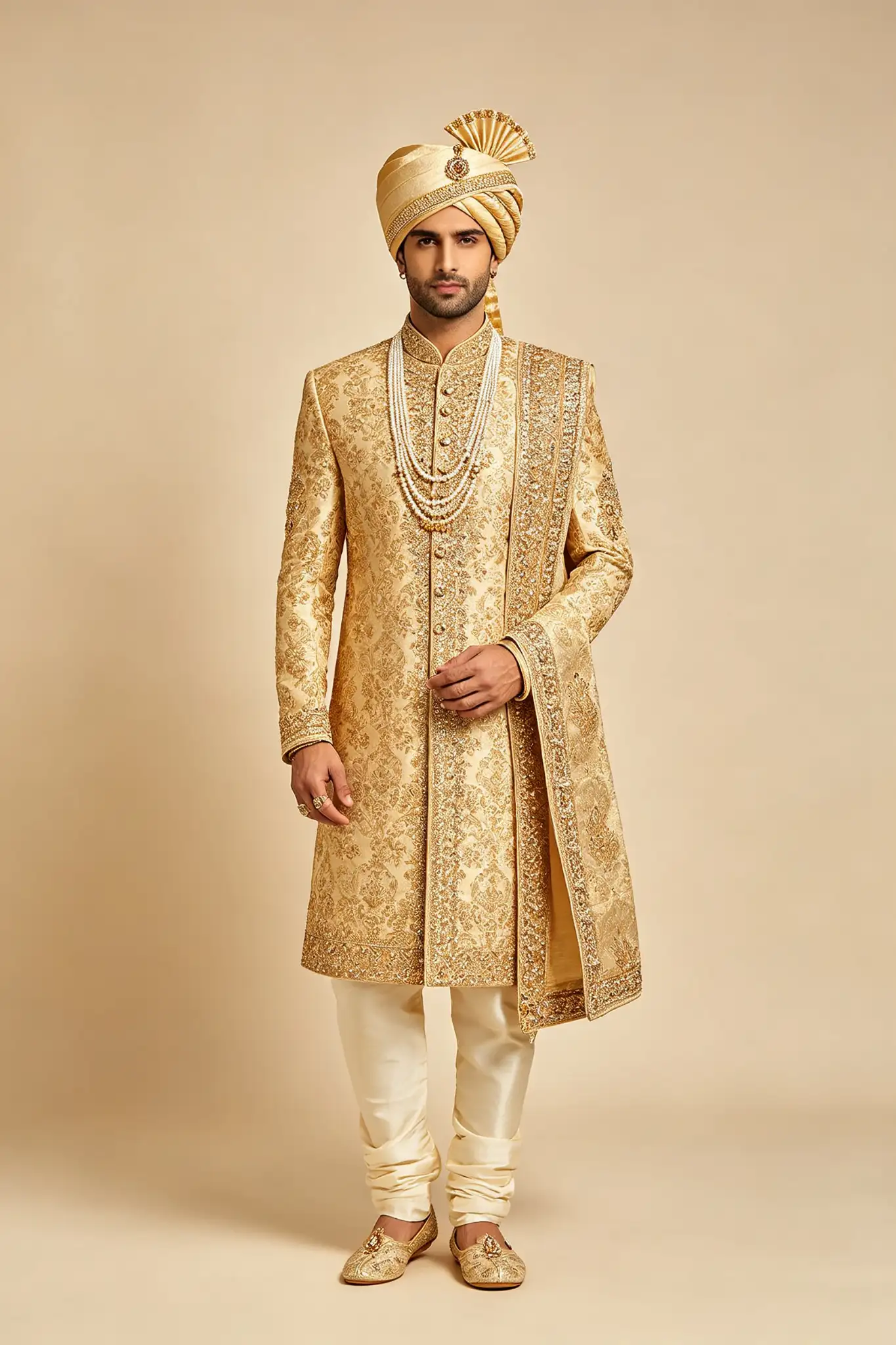 Gold Woven Banarasi Silk Sherwani - image 2
