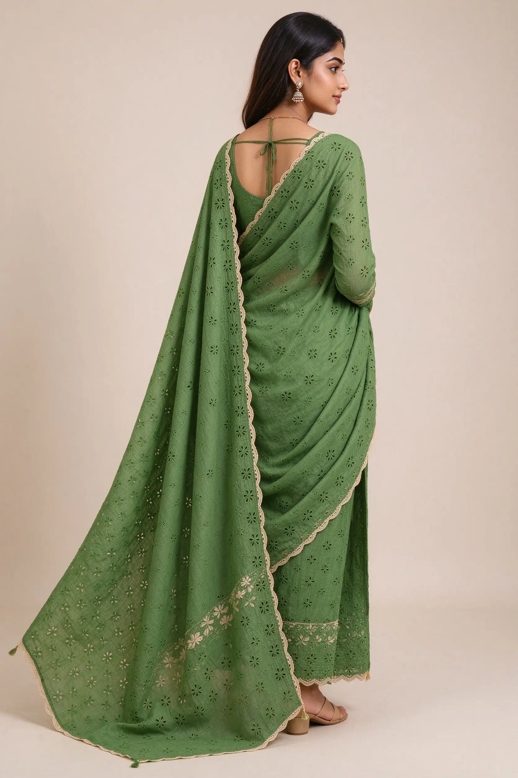 Cotton Embroidered Dupatta - Green - image 3