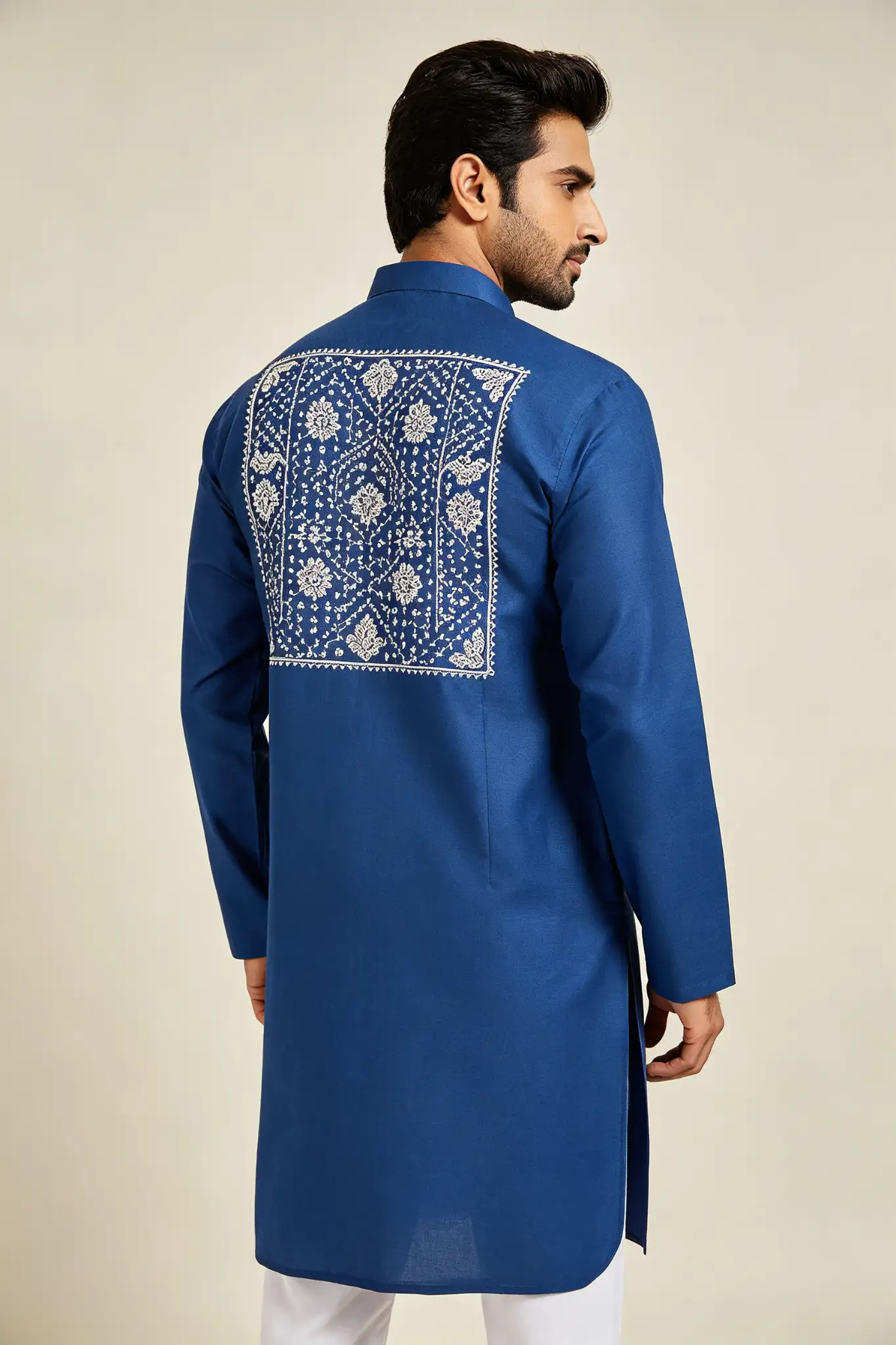 Royal Blue Chikankari Cotton Kurta - Regular Fit - image 3