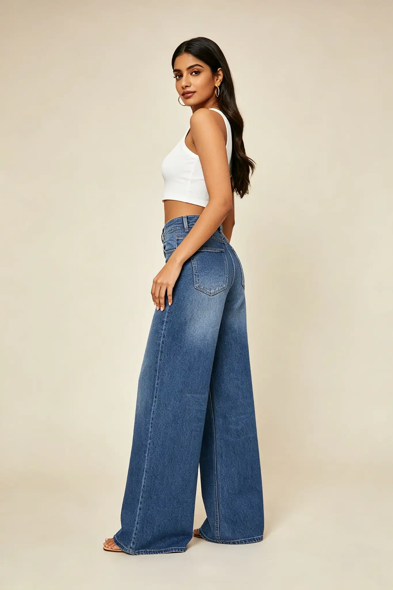 Wide Leg Jeans - Medium Blue - image 3