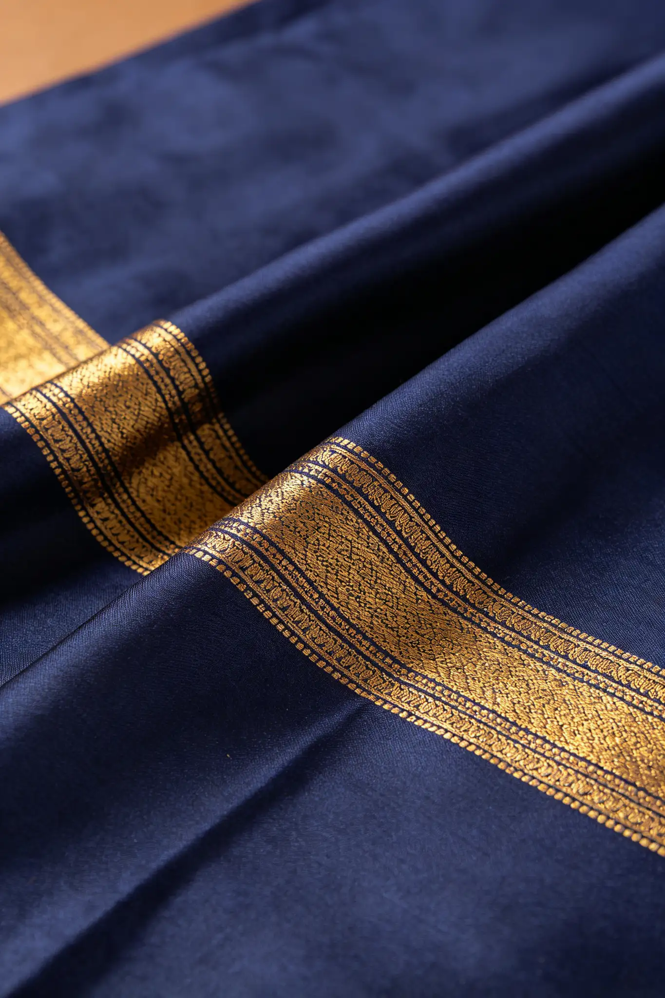 Navy Blue Silk Blend Dhoti with Zari Border - image 6