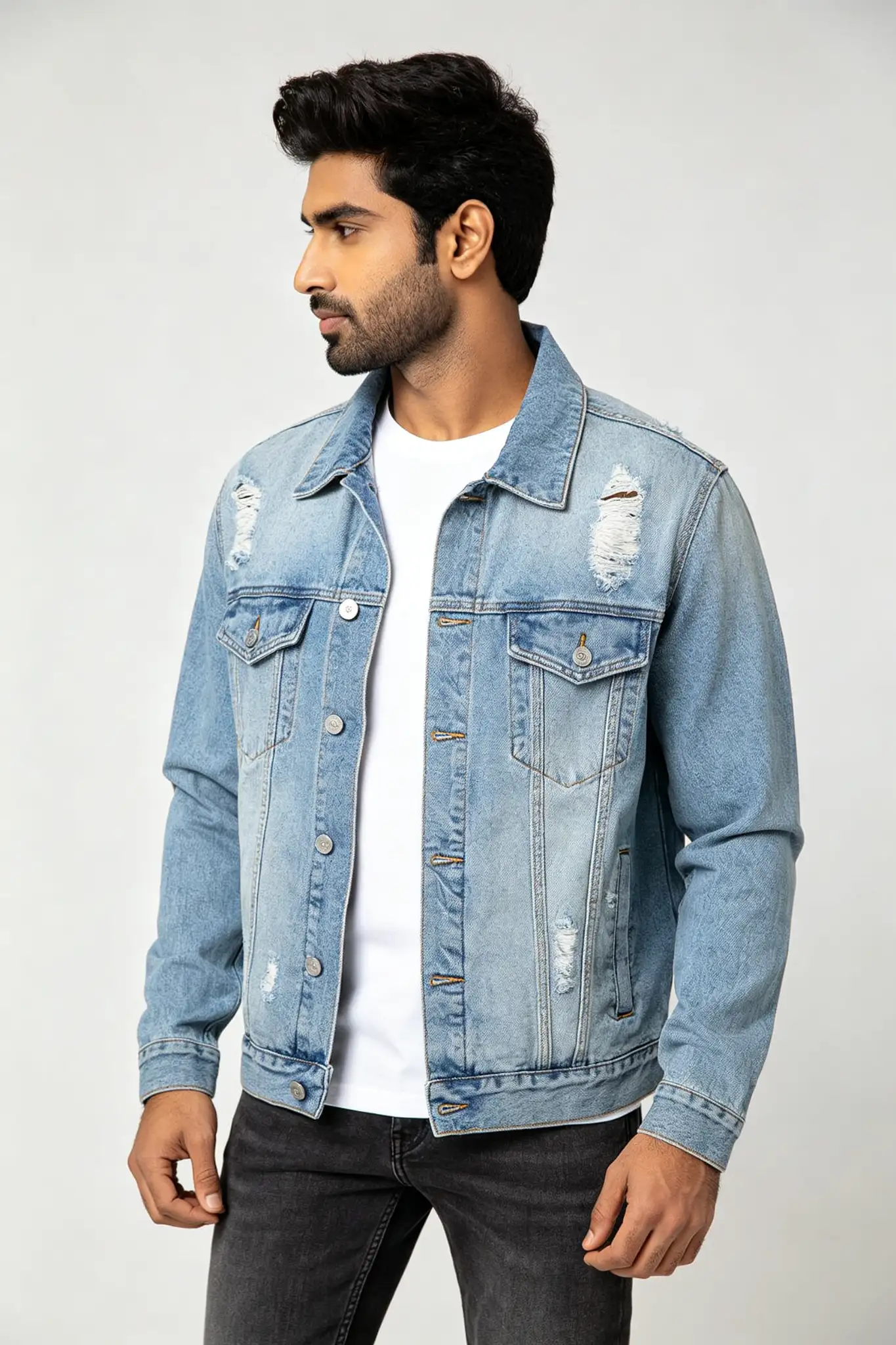 Blue Denim Jacket with Distressing - image 3