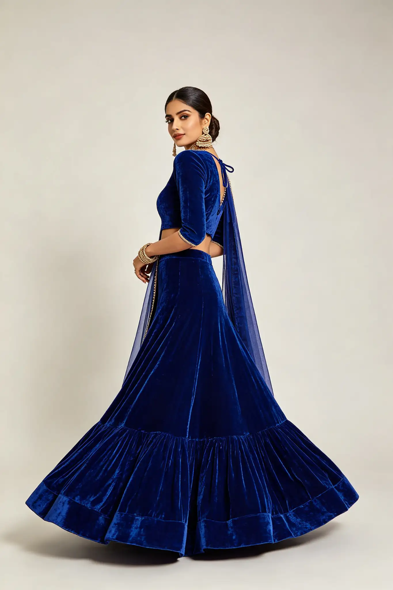 Royal Blue Velvet Lehenga - Winter - image 3