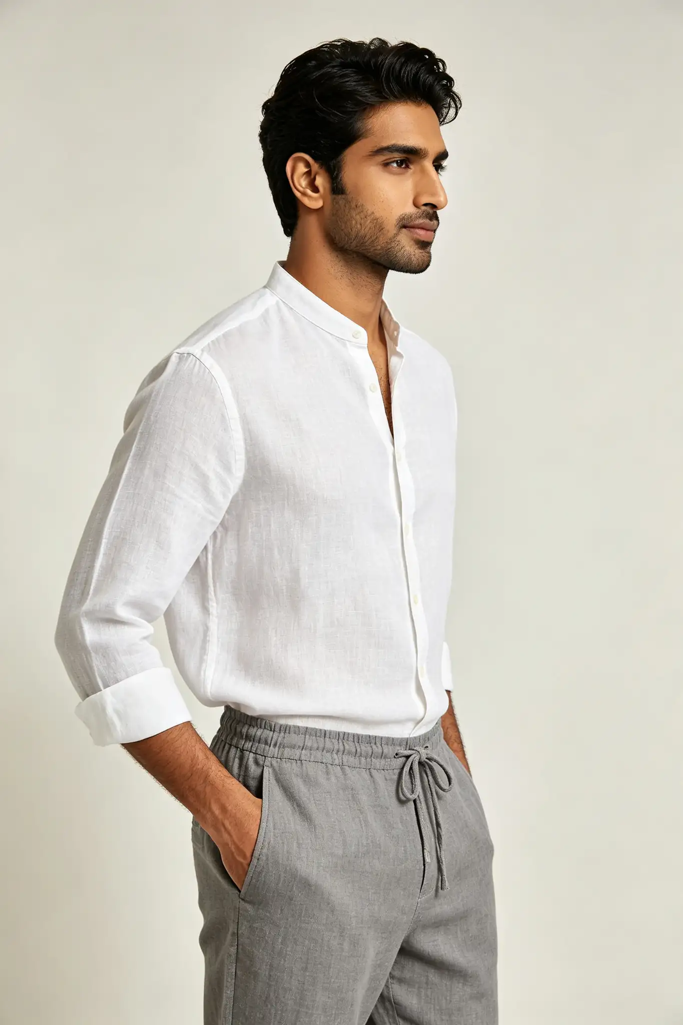 Grey Linen Blend Drawstring Pants - image 3