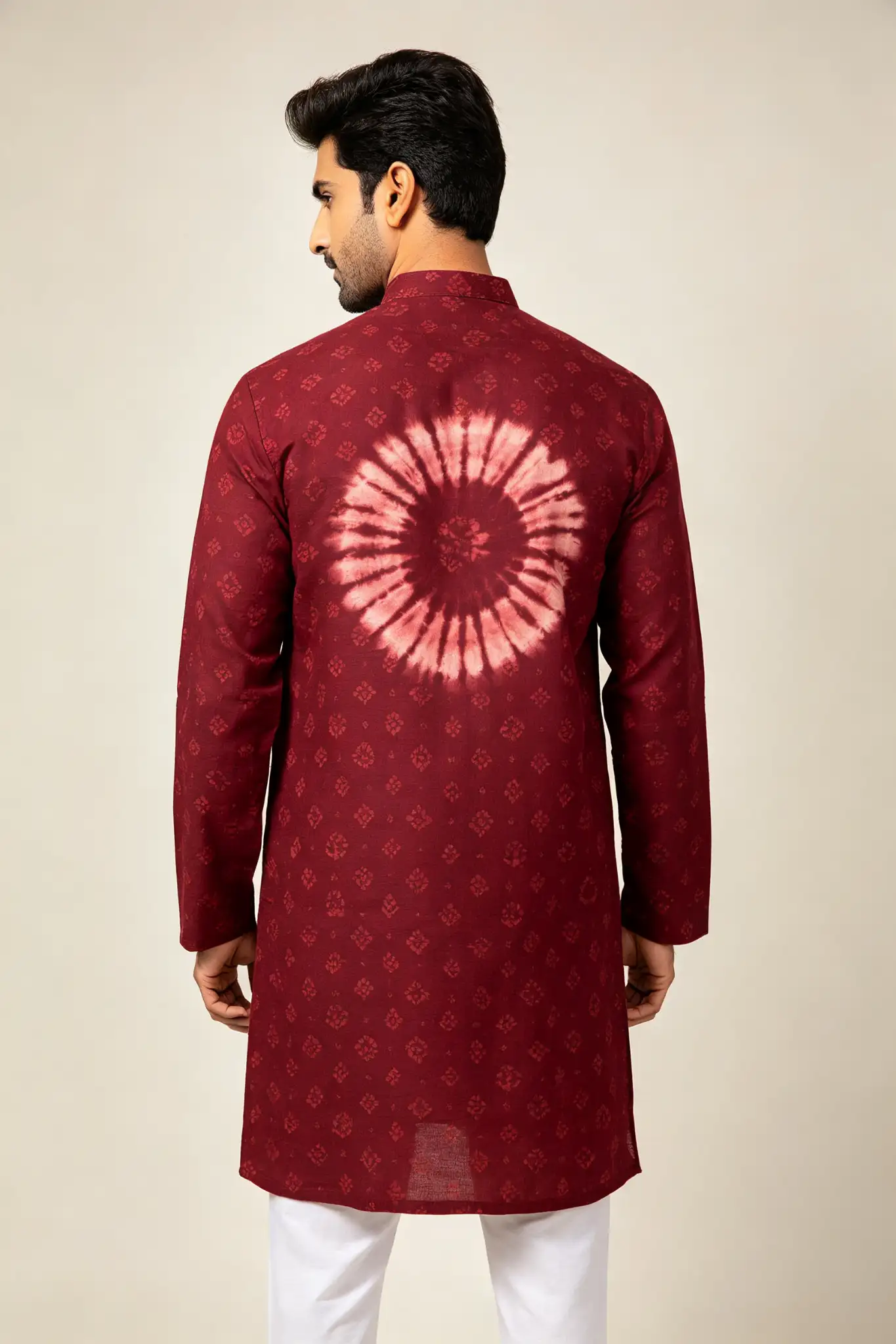 Maroon Bandhani Print Cotton Kurta - Festive - image 3