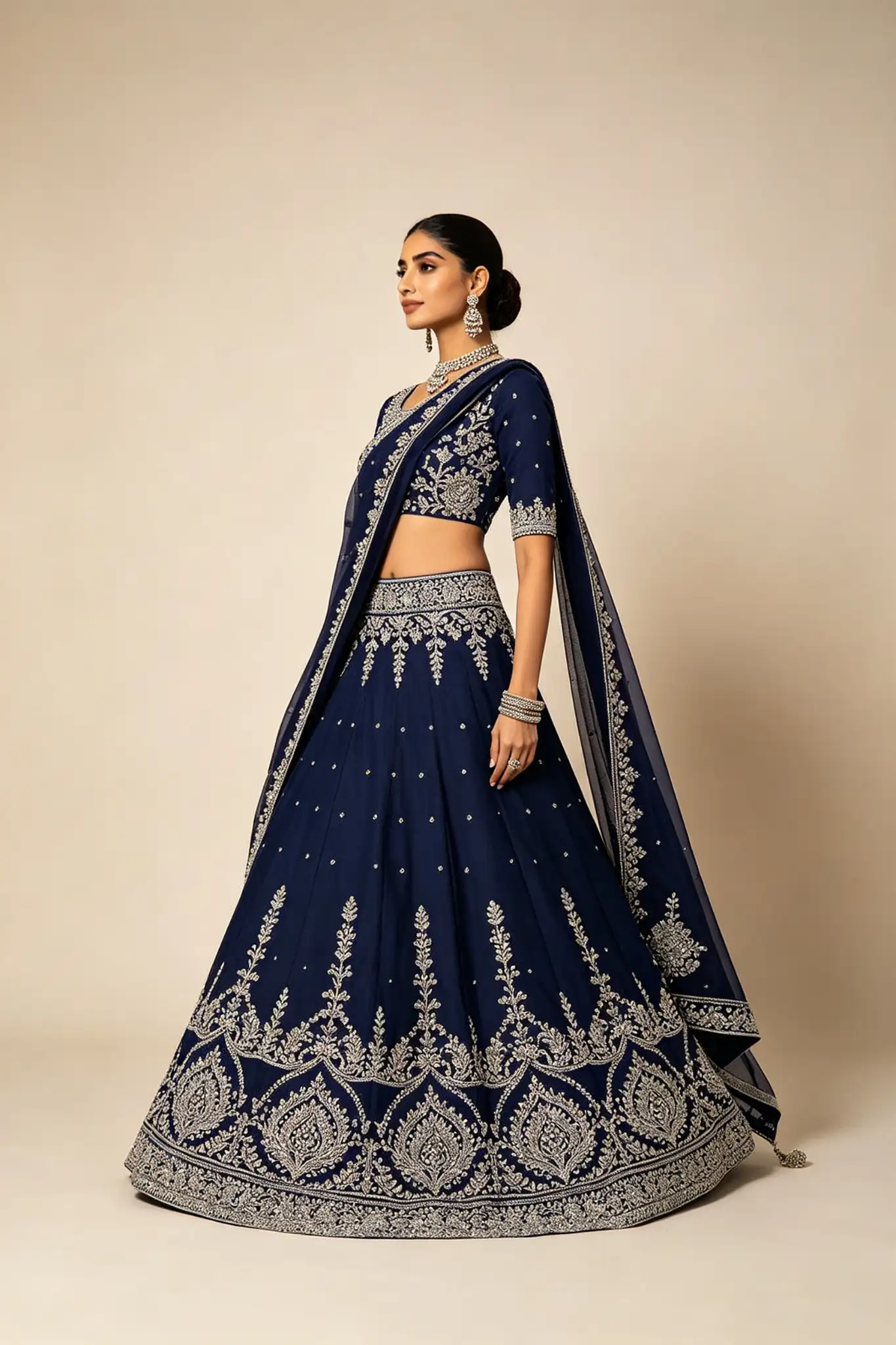 Navy Blue Embroidered Lehenga - image 3