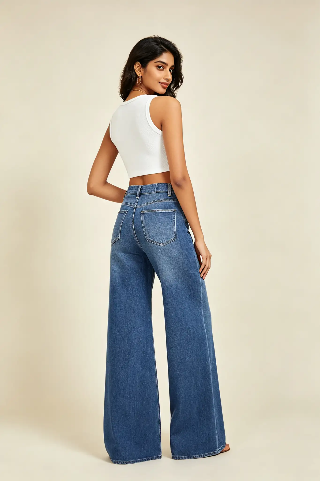 Wide Leg Jeans - Medium Blue - image 4