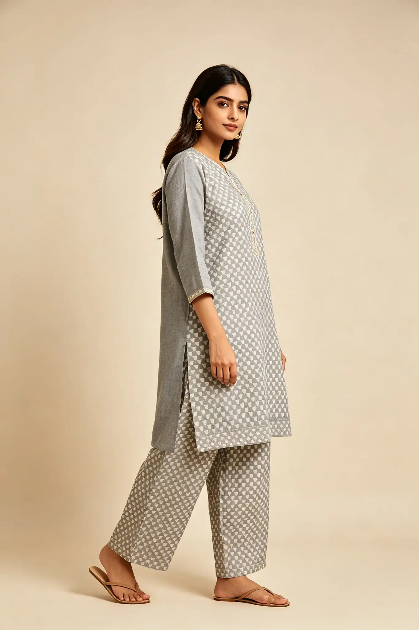 Grey Printed Cotton Suit - Casual - image 3