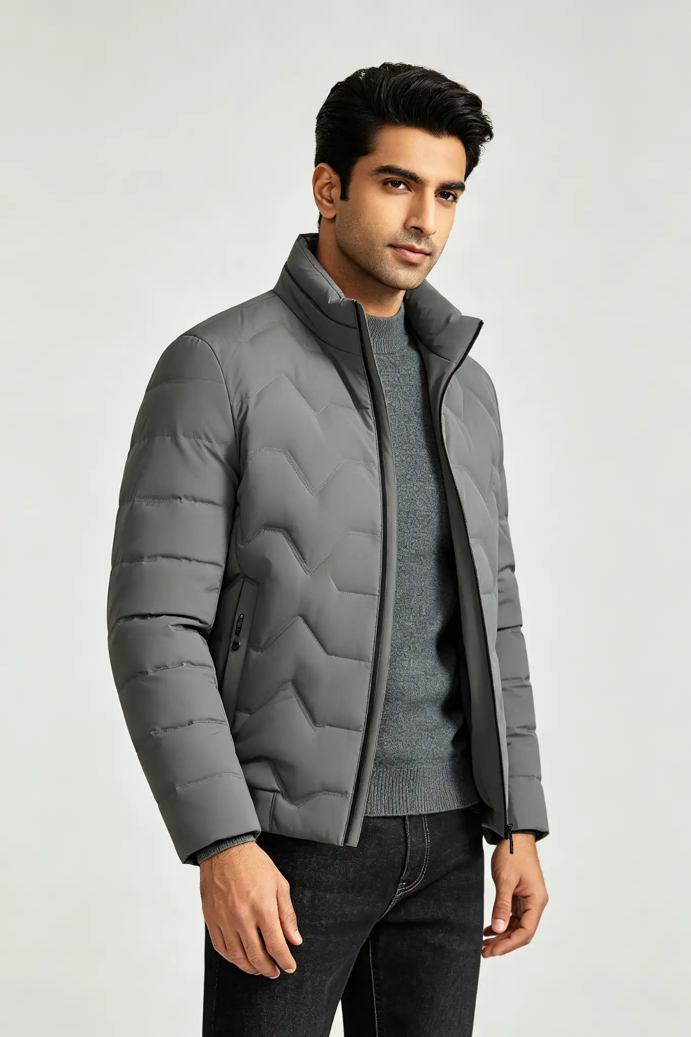 Grey Quilted Puffer Jacket - Winter - image 3