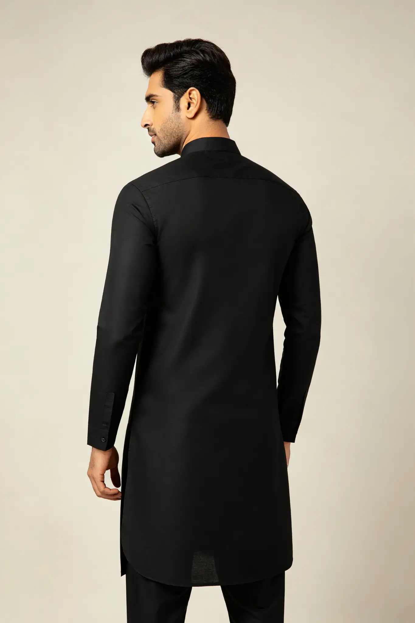 Black Pathani Style Cotton Kurta - Slim Fit - image 3