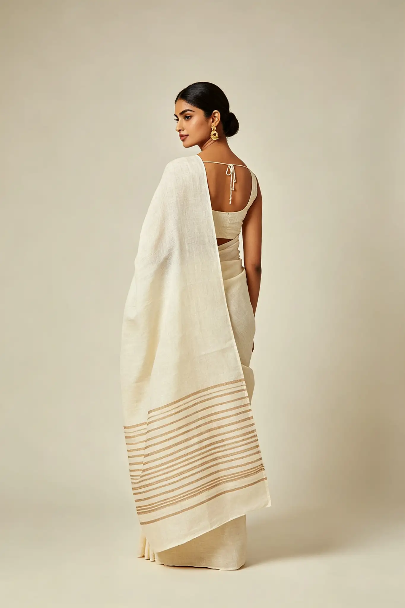 Off-White Linen Saree - Formal - image 4