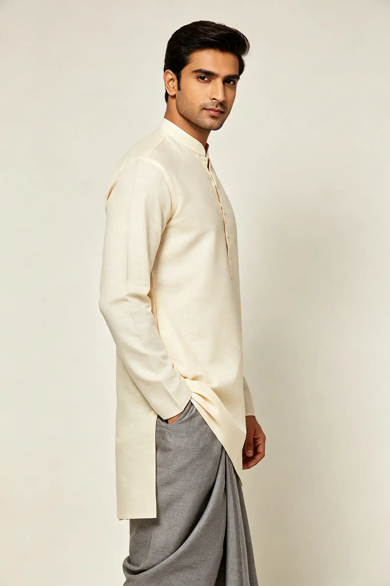 Grey Cotton Dhoti with Pocket - Utility - image 3