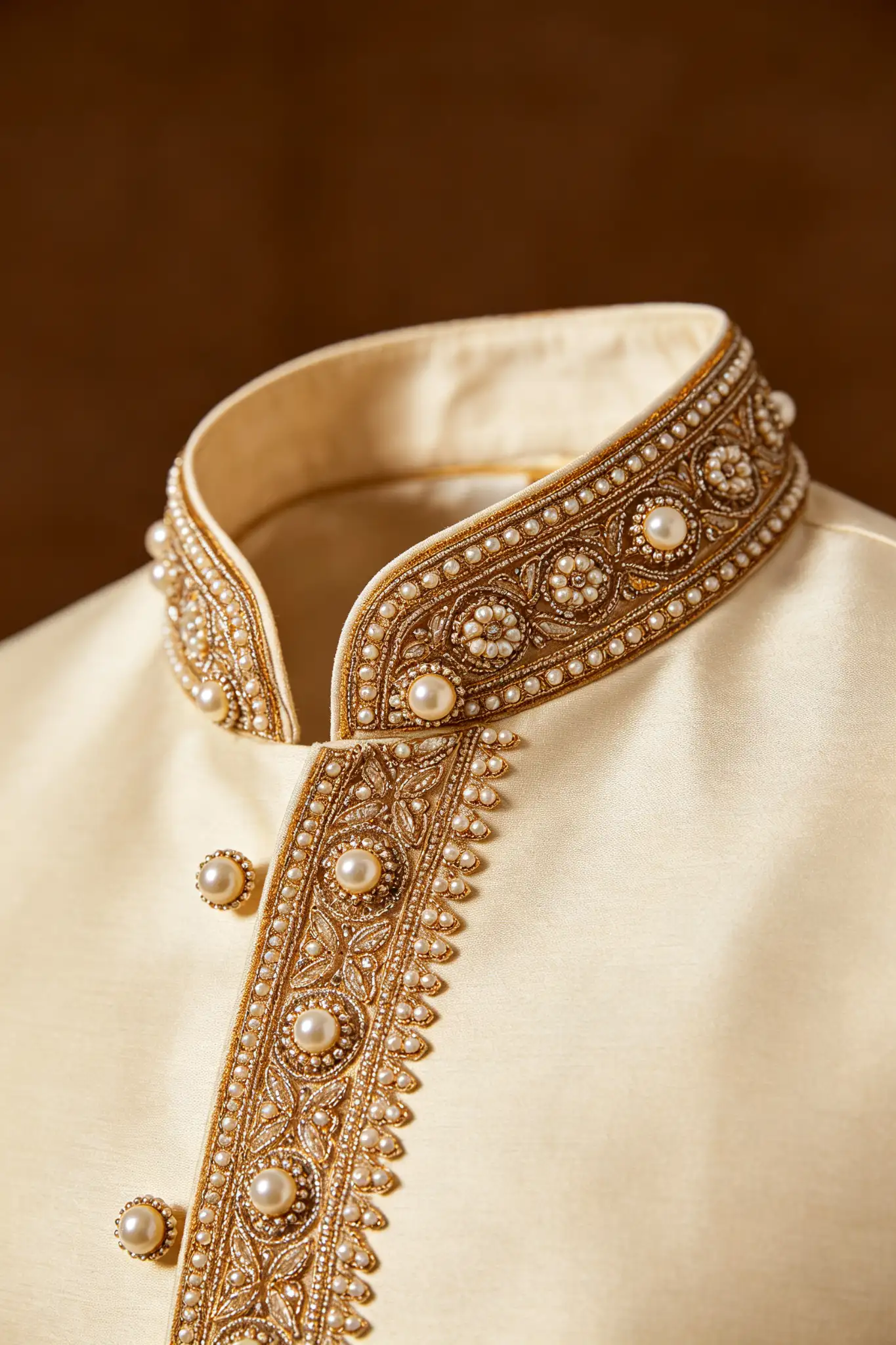 Cream Embroidered Silk Sherwani Set - Wedding - image 6